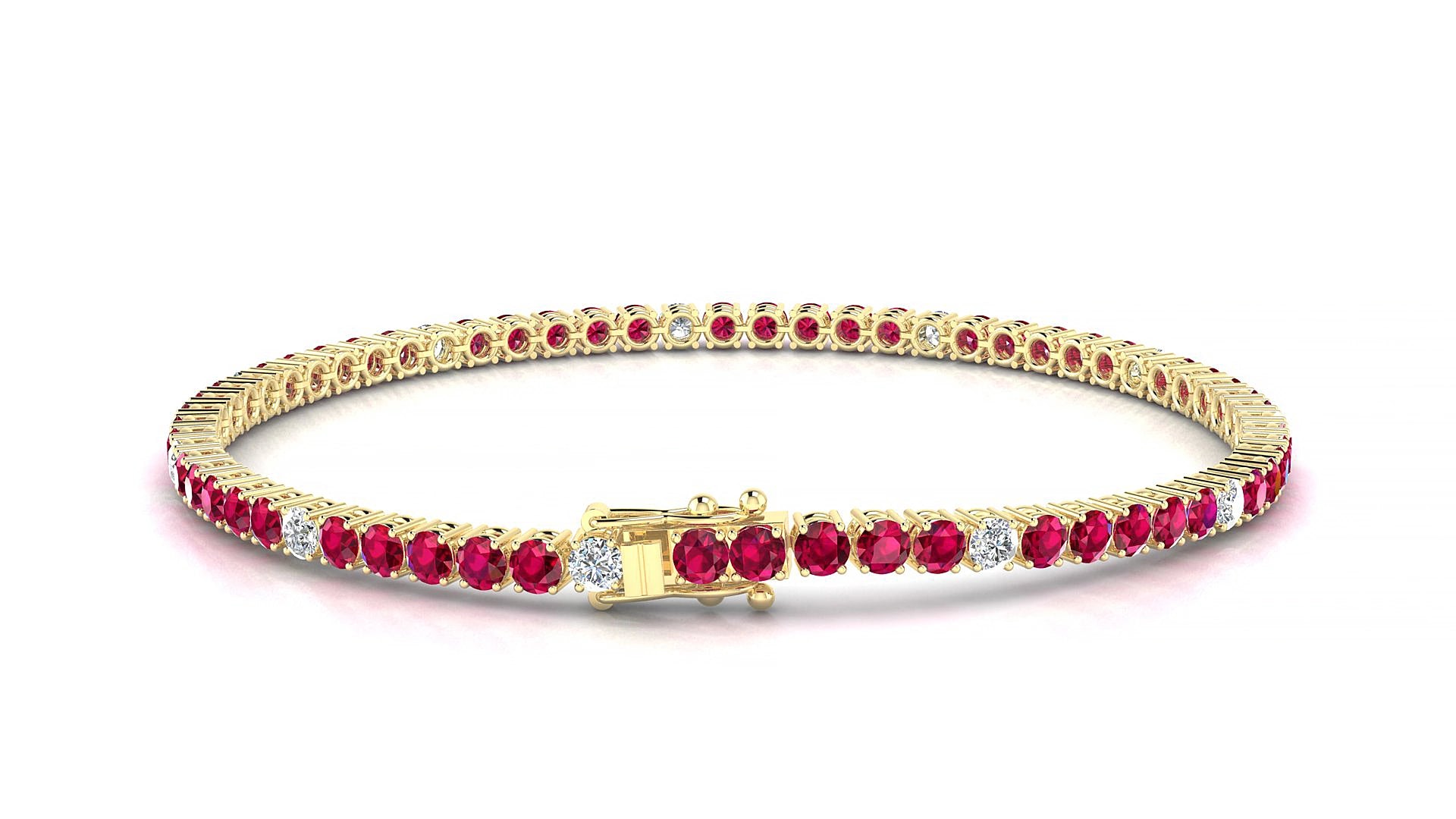 Capri 5-1 | 18k Yellow Gold 2.5 mm Round Natural Ruby & Diamond 20 cm Tennis Bracelet