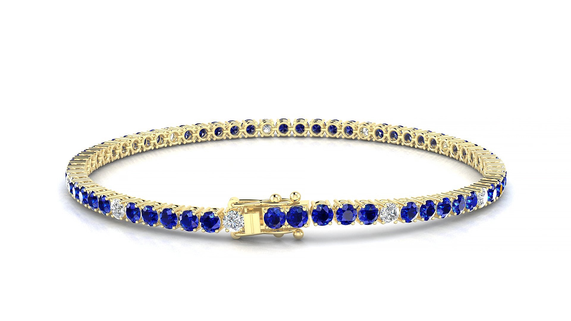 Capri 5-1 | 18k Yellow Gold 2.5 mm Round Natural Sapphire & Diamond 19 cm Tennis Bracelet