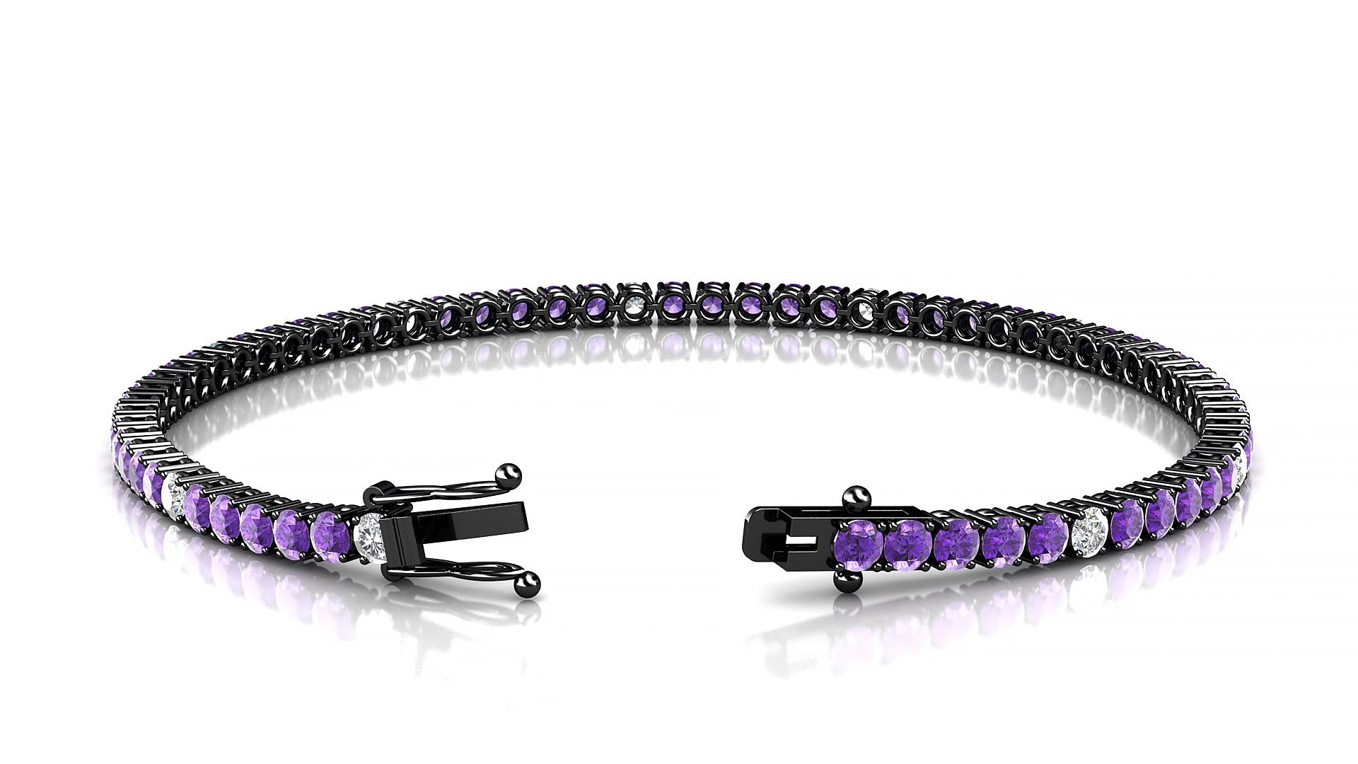 Capri 5-1 | 18k Black Gold 2.5 mm Round Natural Amethyst & Diamond 18 cm Tennis Bracelet