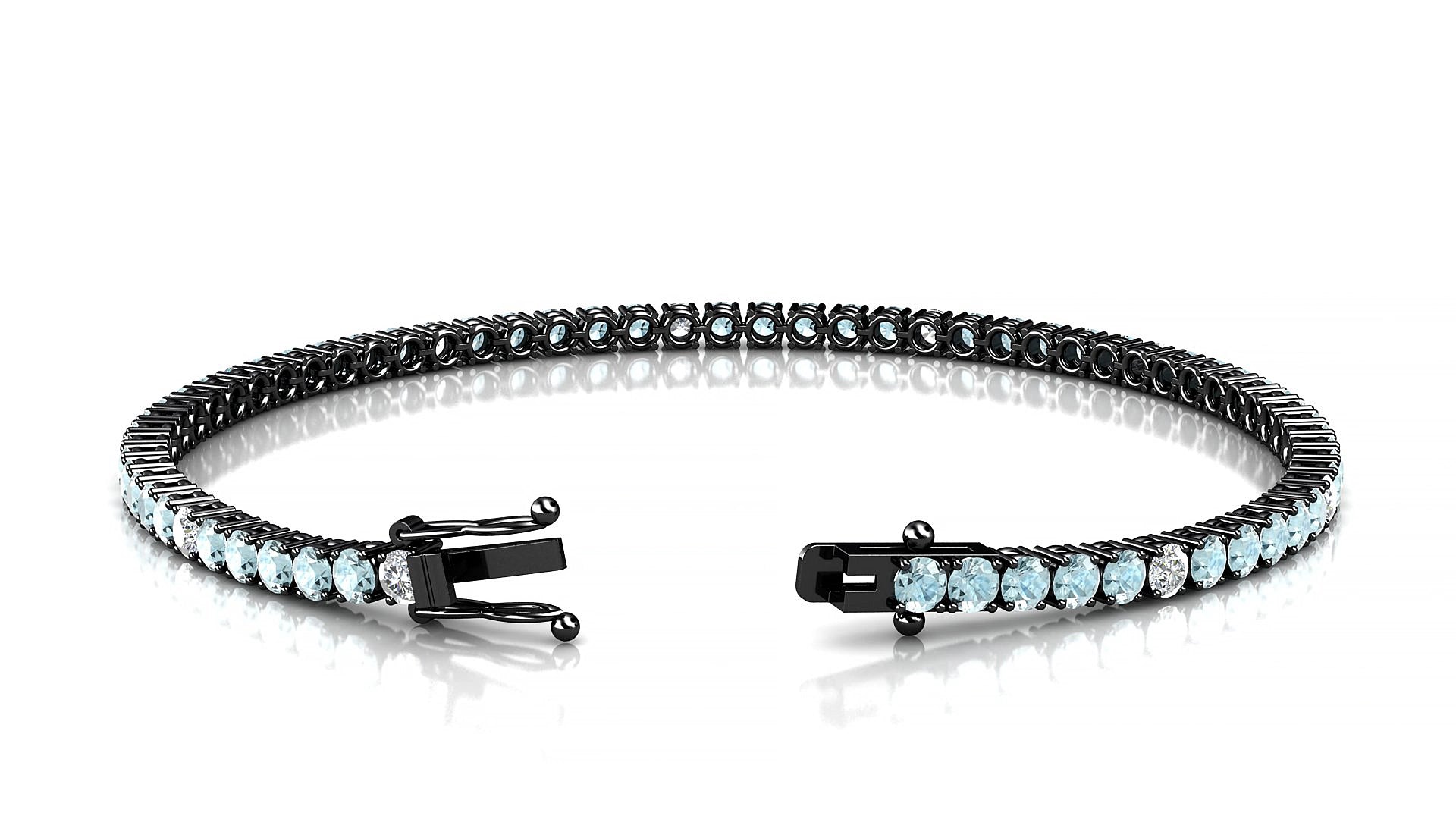 Capri 5-1 | 18k Black Gold 2.5 mm Round Natural Aquamarine & Diamond 15 cm Tennis Bracelet