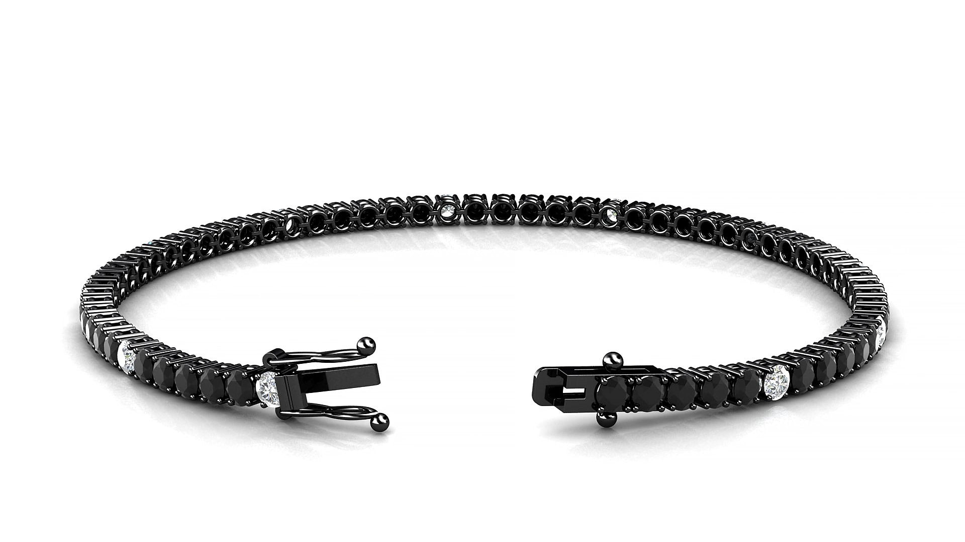 Capri 5-1 | 18k Black Gold 2.5 mm Round Natural Black Diamond & Diamond 15 cm Tennis Bracelet