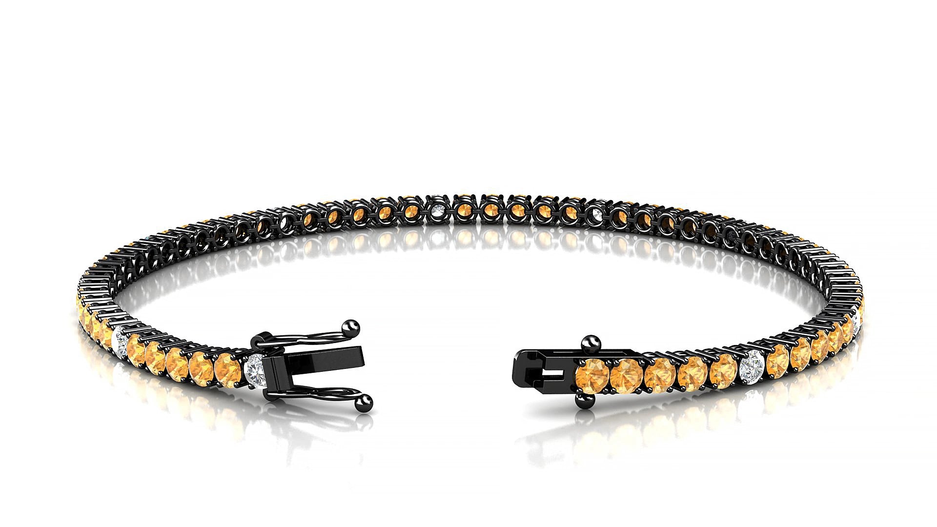 Capri 5-1 | 18k Black Gold 2.5 mm Round Natural Citrine & Diamond 20 cm Tennis Bracelet