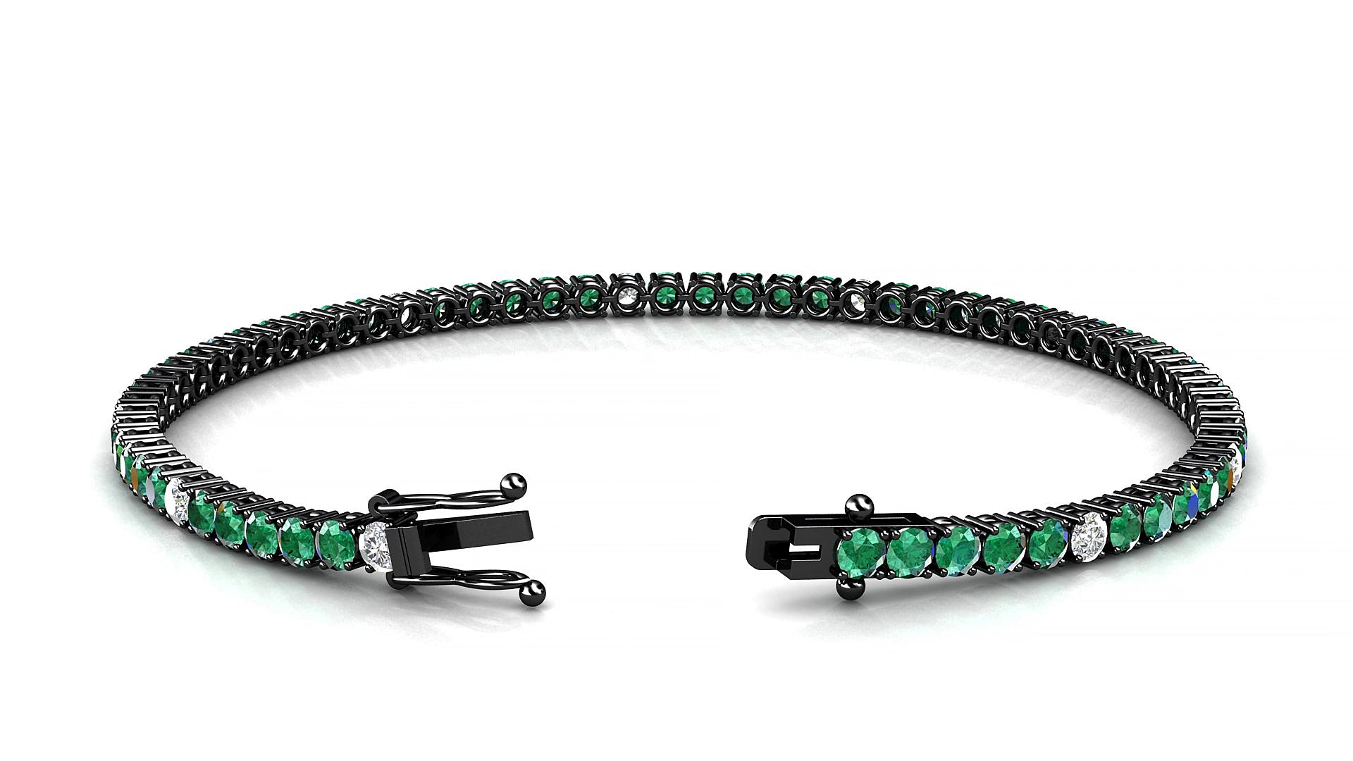 Capri 5-1 | 18k Black Gold 2.5 mm Round Natural Emerald & Diamond 15 cm Tennis Bracelet