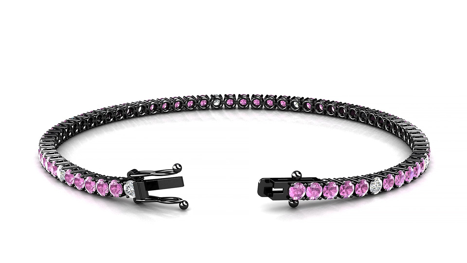 Capri 5-1 | 18k Black Gold 2.5 mm Round Natural Pink Sapphire & Diamond 19 cm Tennis Bracelet