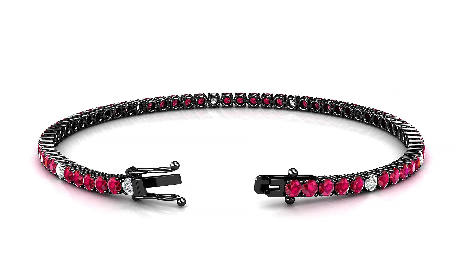 Capri 5-1 | 18k Black Gold 2.5 mm Round Natural Ruby & Diamond 15 cm Tennis Bracelet