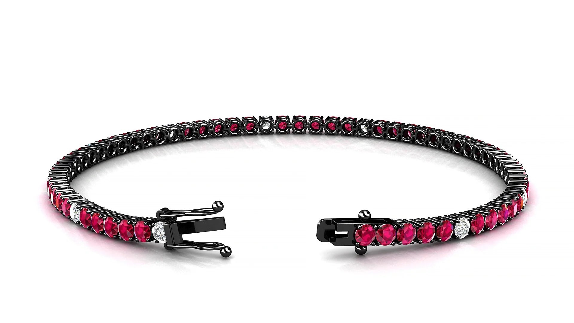 Capri 5-1 | 18k Black Gold 2.5 mm Round Natural Ruby & Diamond Tennis Bracelet