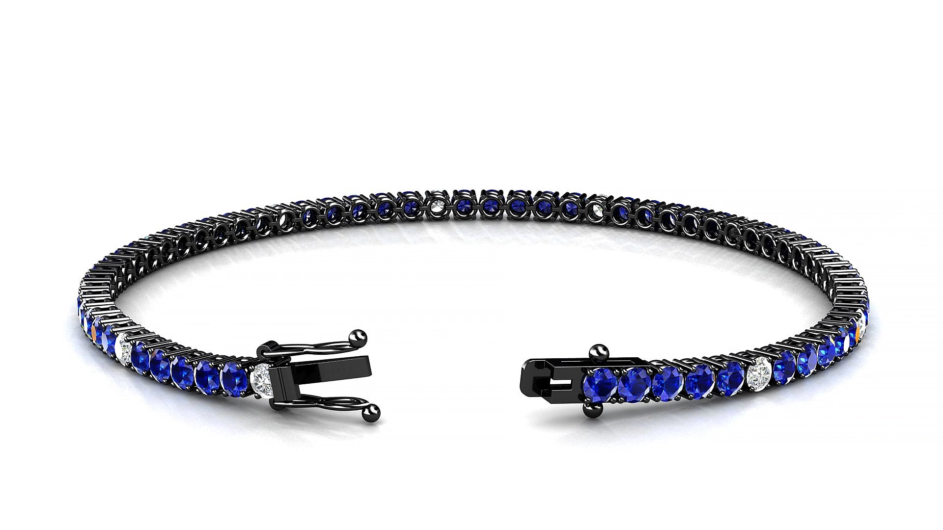 Capri 5-1 | 18k Black Gold 2.5 mm Round Natural Sapphire & Diamond 15 cm Tennis Bracelet