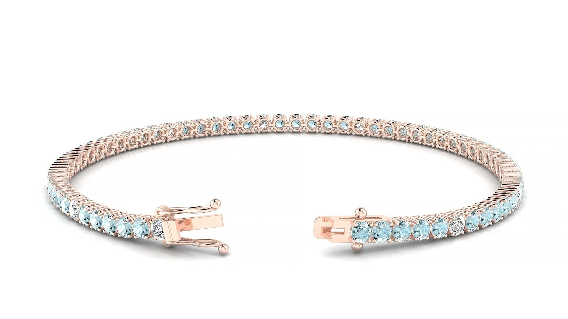 Capri 5-1 | 18k Rose Gold 2.5 mm Round Natural Aquamarine & Diamond Tennis Bracelet