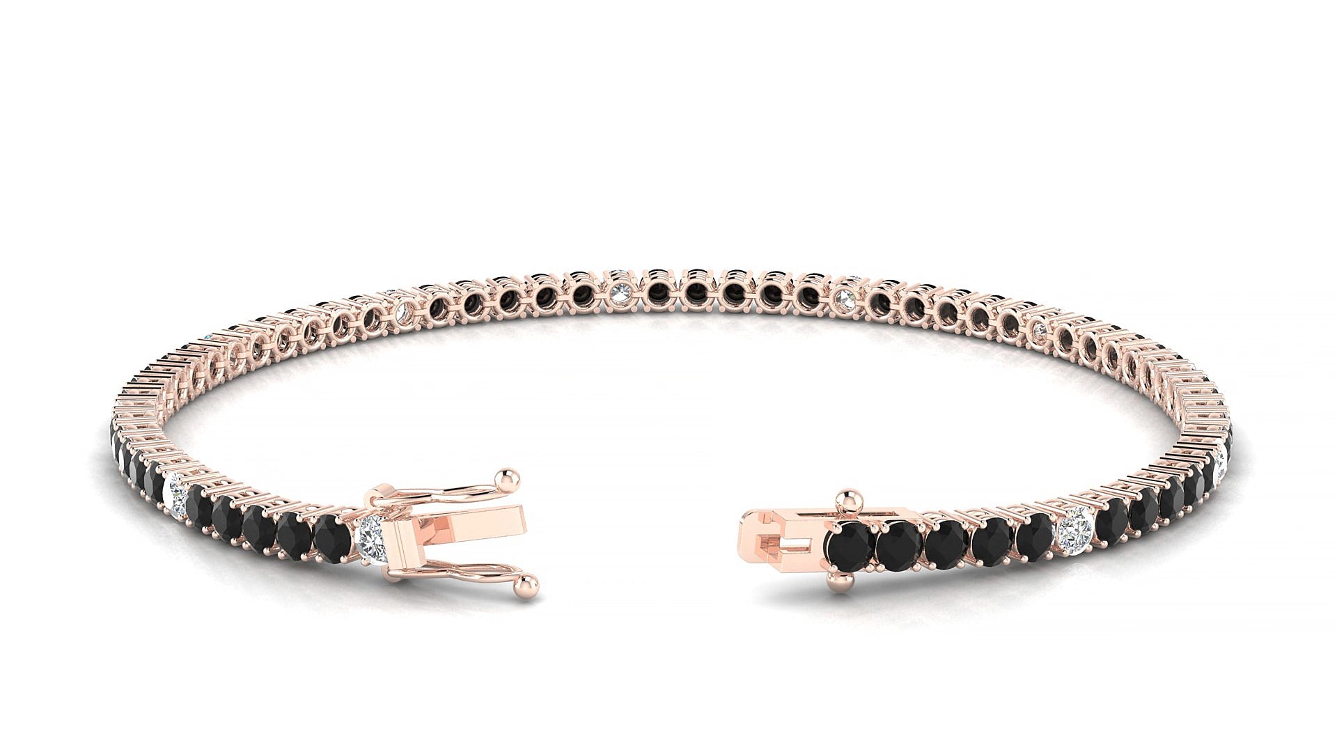 Capri 5-1 | 18k Rose Gold 2.5 mm Round Natural Black Diamond & Diamond 15 cm Tennis Bracelet