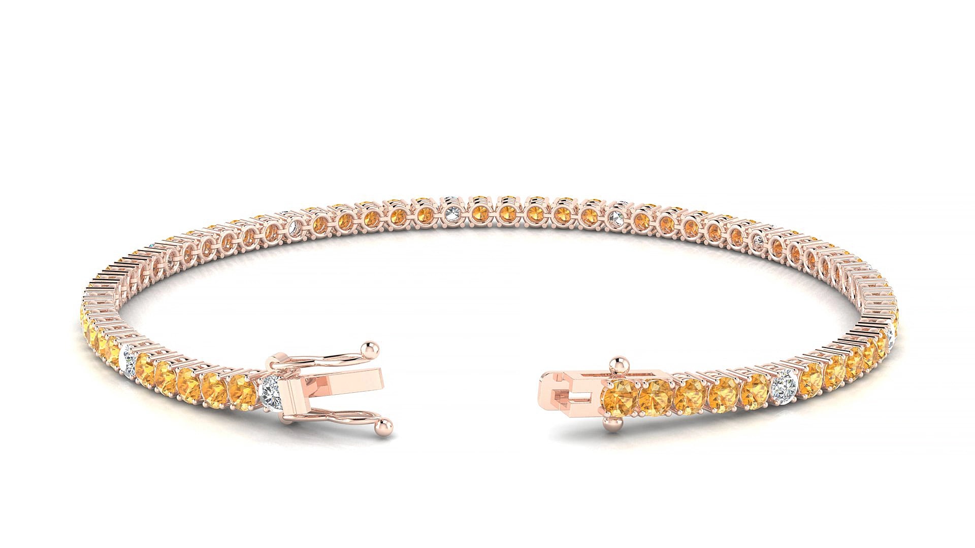 Capri 5-1 | 18k Rose Gold 2.5 mm Round Natural Citrine & Diamond 15 cm Tennis Bracelet