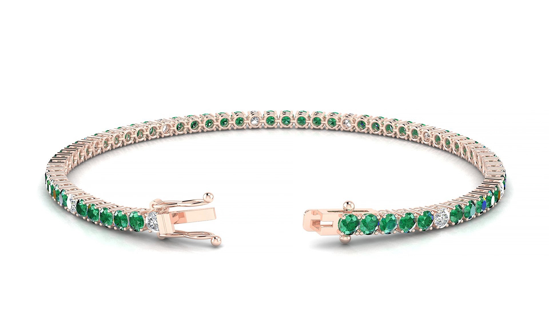 Capri 5-1 | 18k Rose Gold 2.5 mm Round Natural Emerald & Diamond 18 cm Tennis Bracelet