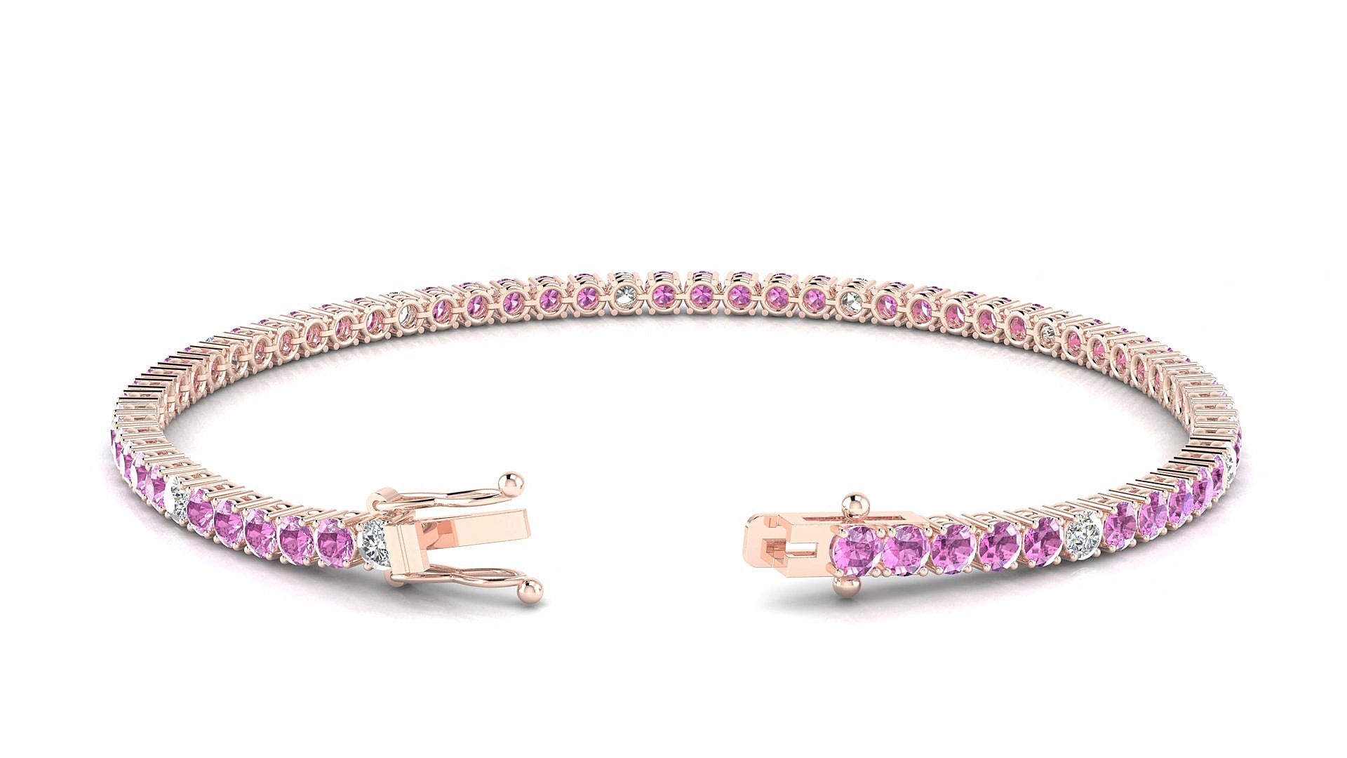 Capri 5-1 | 18k Rose Gold 2.5 mm Round Natural Pink Sapphire & Diamond 16 cm Tennis Bracelet