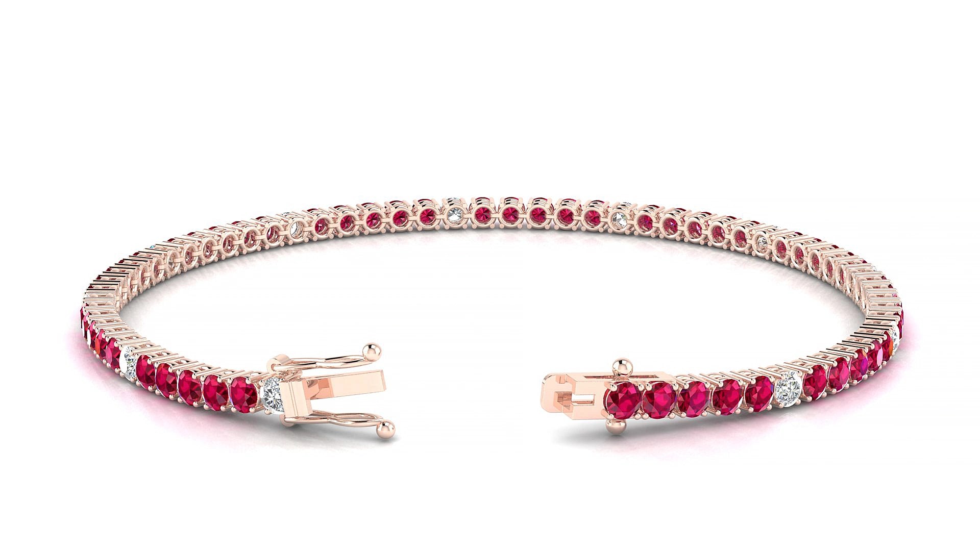 Capri 5-1 | 18k Rose Gold 2.5 mm Round Natural Ruby & Diamond 15 cm Tennis Bracelet