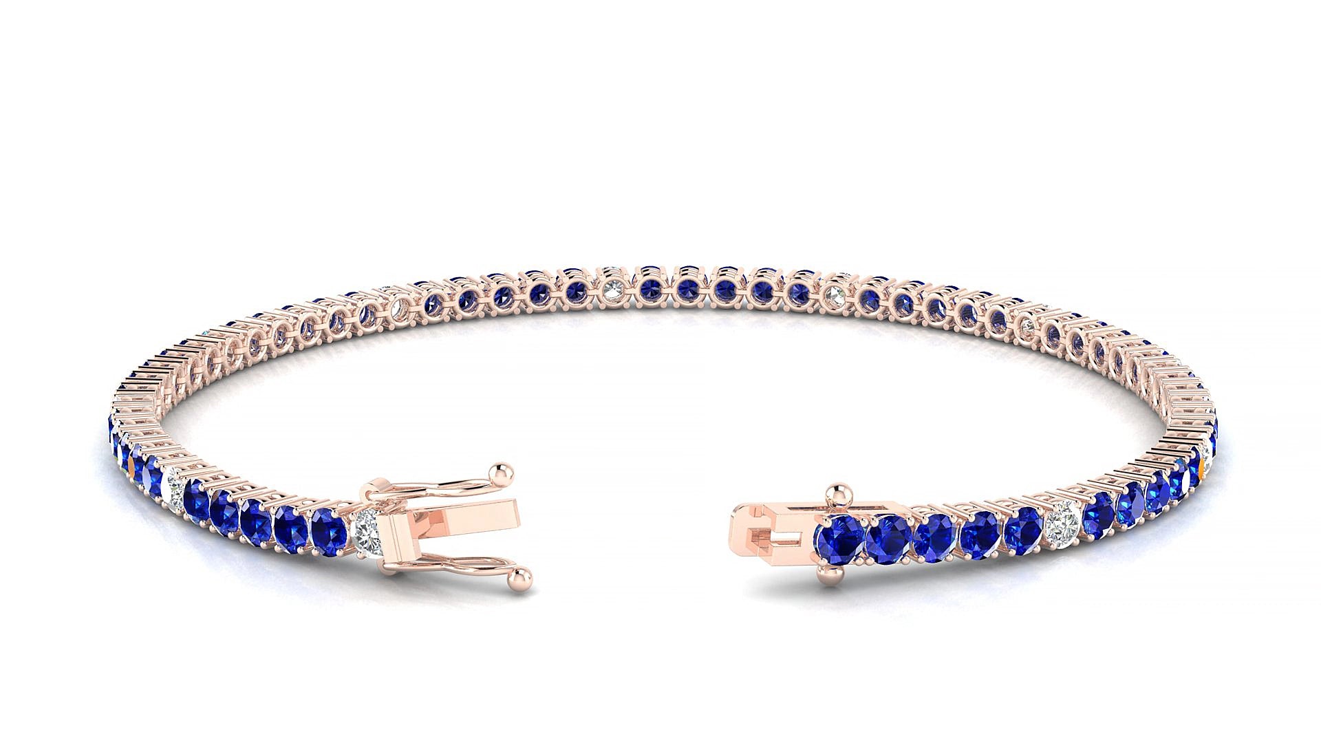 Capri 5-1 | 18k Rose Gold 2.5 mm Round Natural Sapphire & Diamond 16 cm Tennis Bracelet