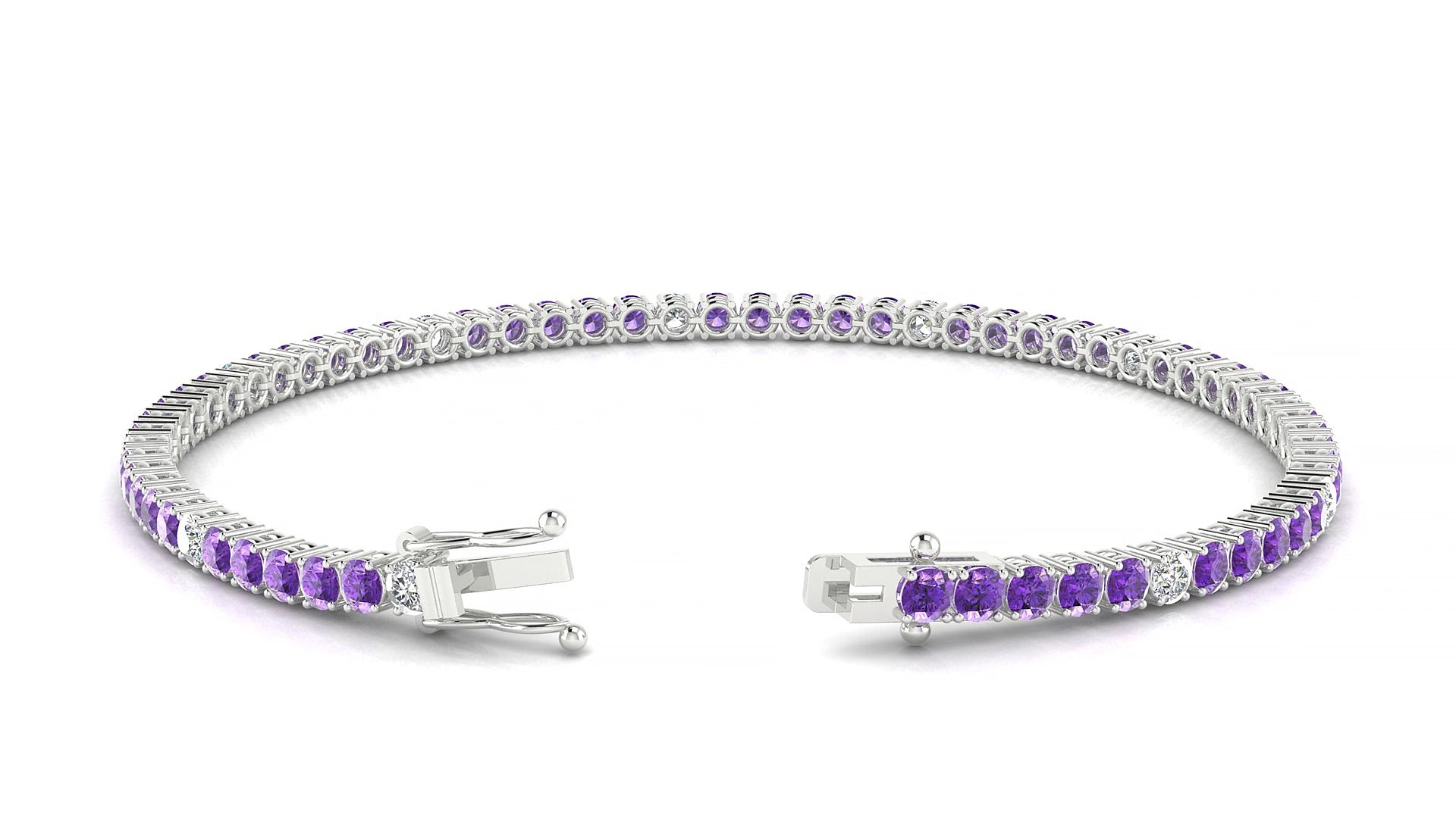 Capri 5-1 | 18k White Gold 2.5 mm Round Natural Amethyst & Diamond 15 cm Tennis Bracelet