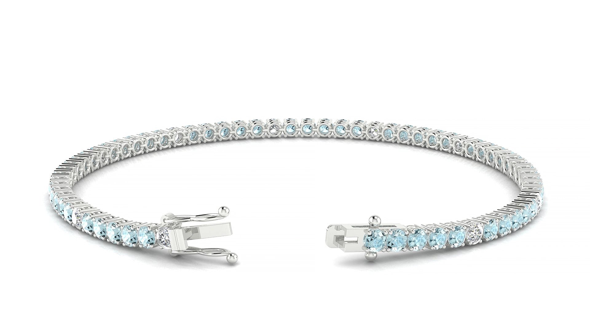 Capri 5-1 | 18k White Gold 2.5 mm Round Natural Aquamarine & Diamond 15 cm Tennis Bracelet