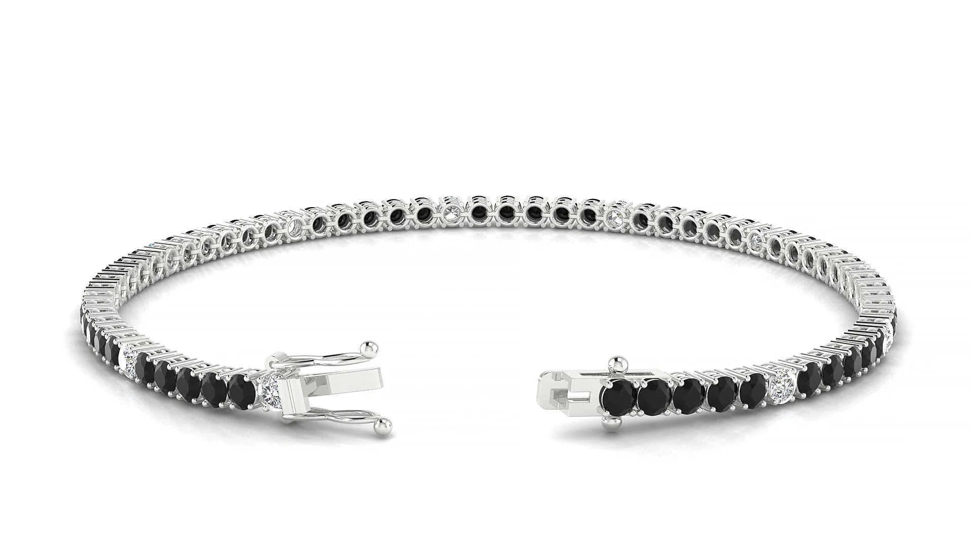 Capri 5-1 | 18k White Gold 2.5 mm Round Natural Black Diamond & Diamond Tennis Bracelet