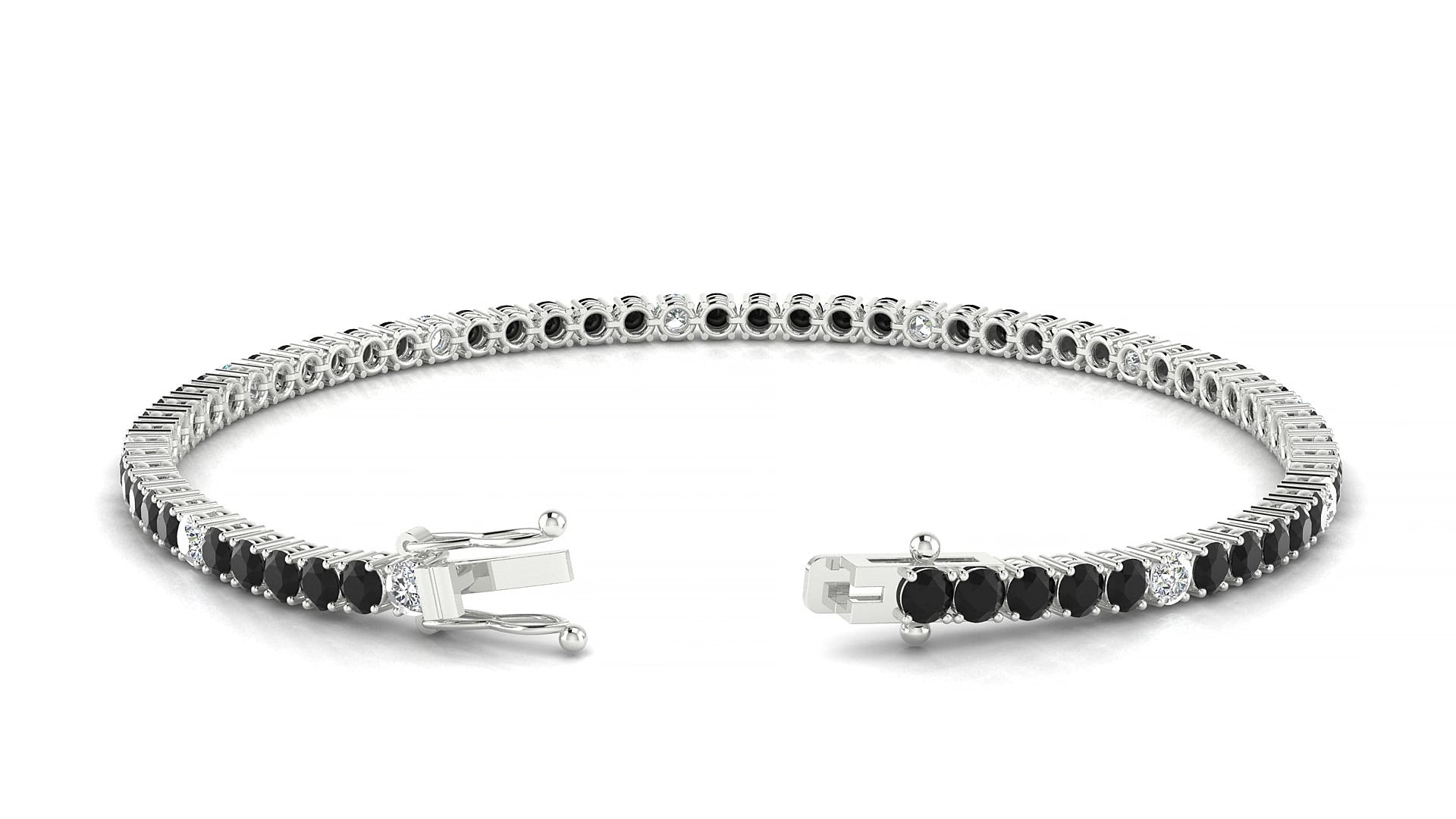 Capri 5-1 | 18k White Gold 2.5 mm Round Natural Black Diamond & Diamond 17 cm Tennis Bracelet