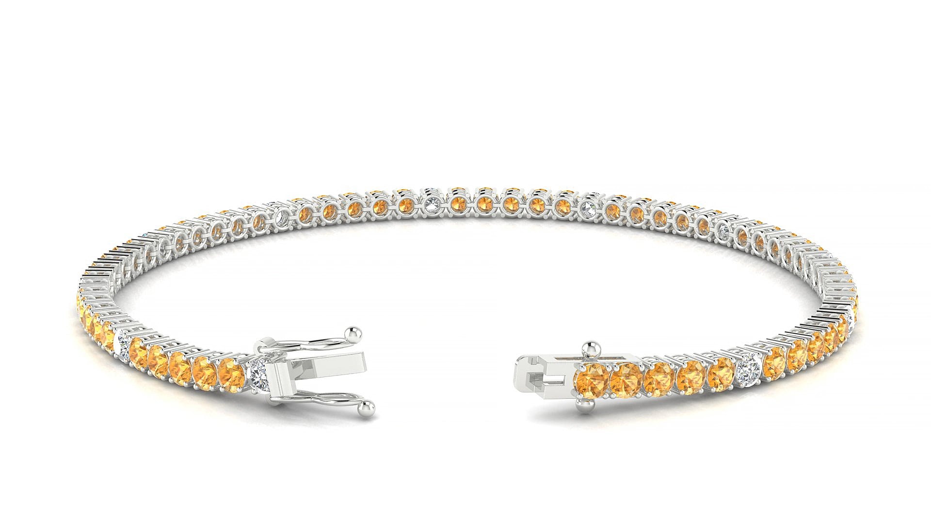 Capri 5-1 | 18k White Gold 2.5 mm Round Natural Citrine & Diamond 19 cm Tennis Bracelet