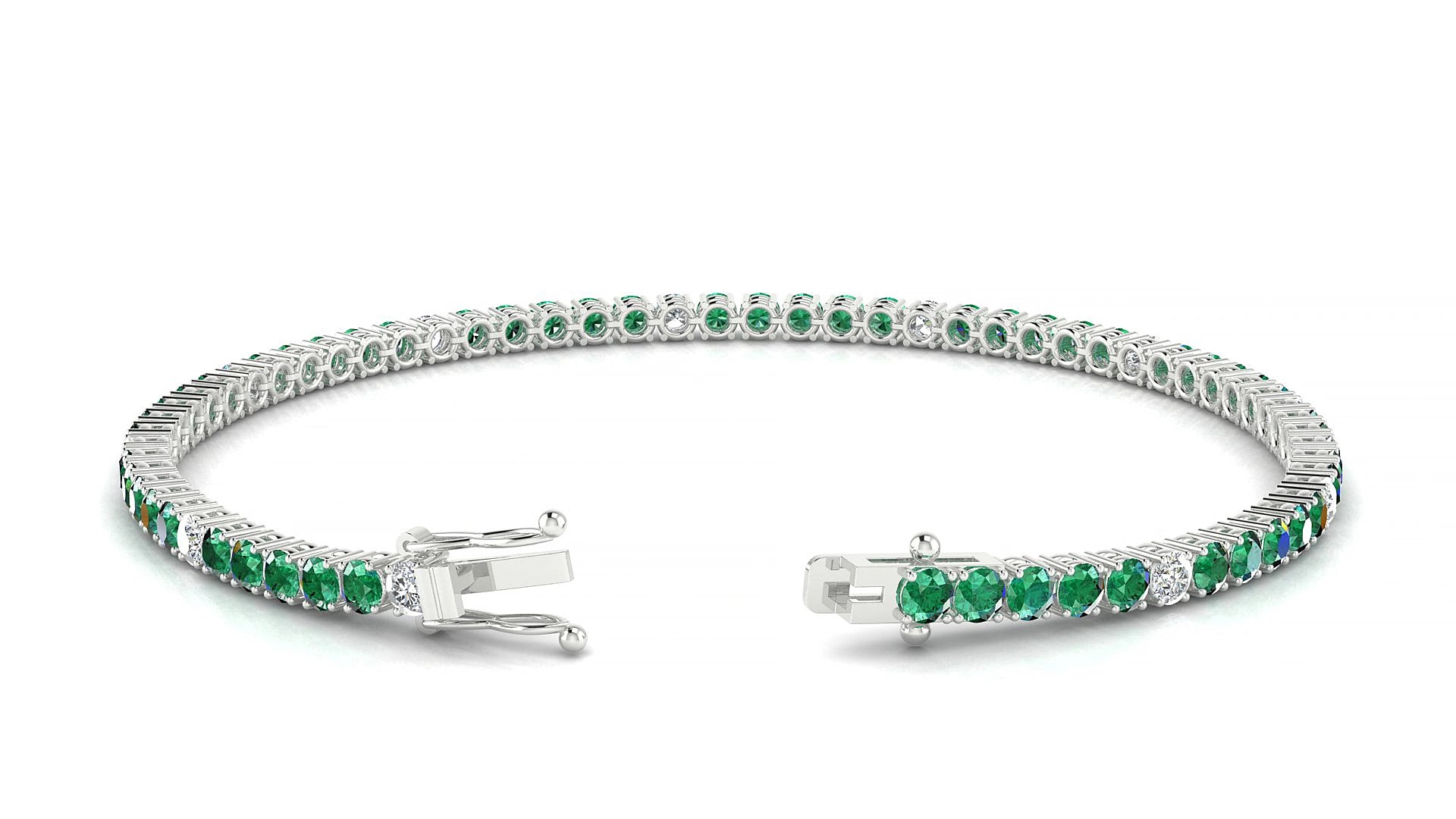 Capri 5-1 | 18k White Gold 2.5 mm Round Natural Emerald & Diamond 17 cm Tennis Bracelet