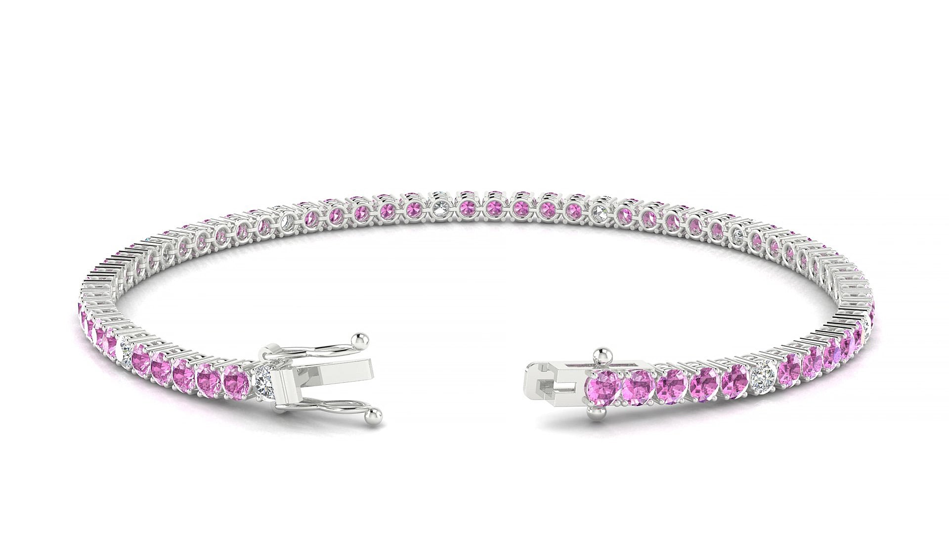 Capri 5-1 | 18k White Gold 2.5 mm Round Natural Pink Sapphire & Diamond 16 cm Tennis Bracelet