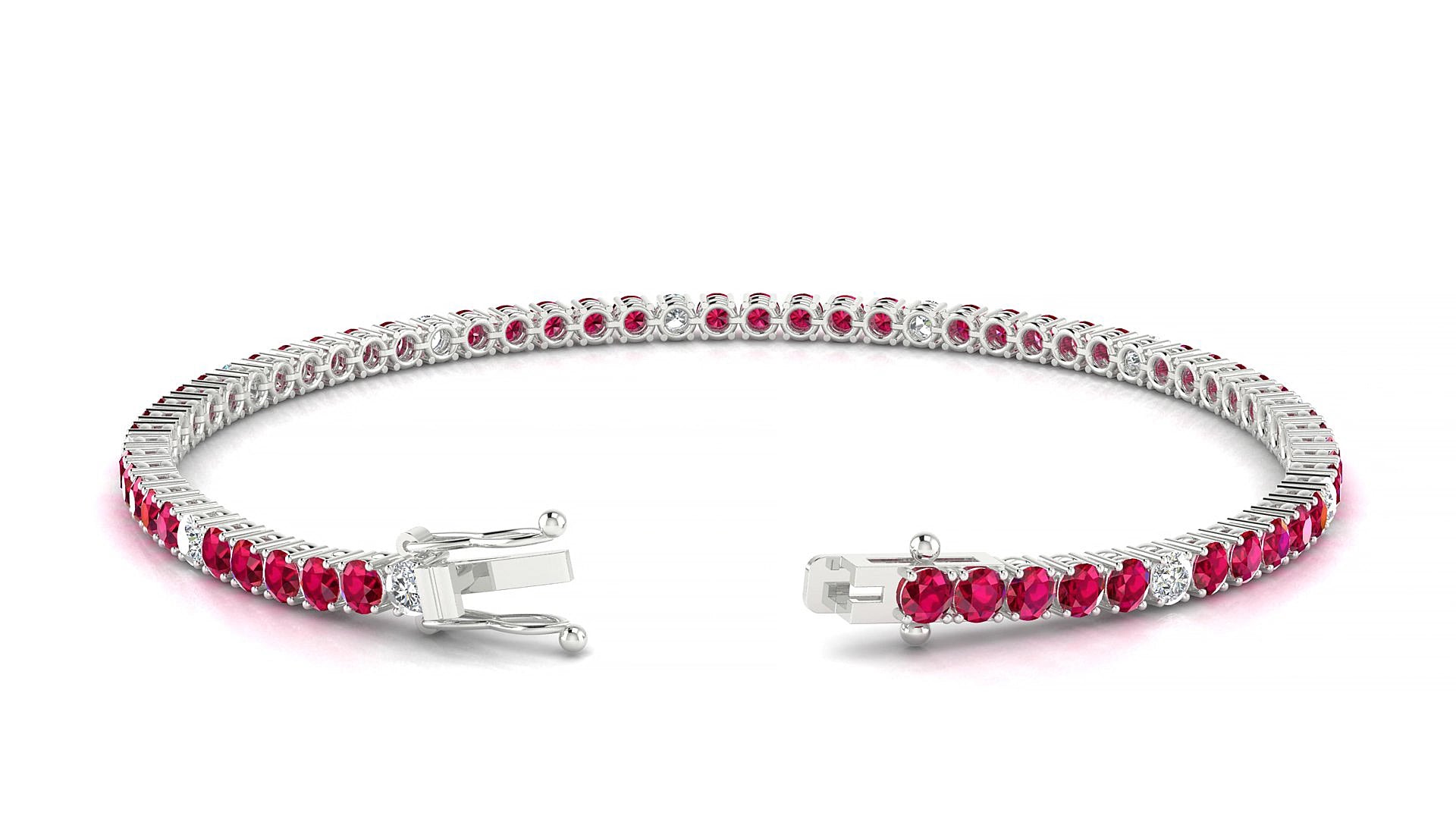 Capri 5-1 | 18k White Gold 2.5 mm Round Natural Ruby & Diamond 15 cm Tennis Bracelet