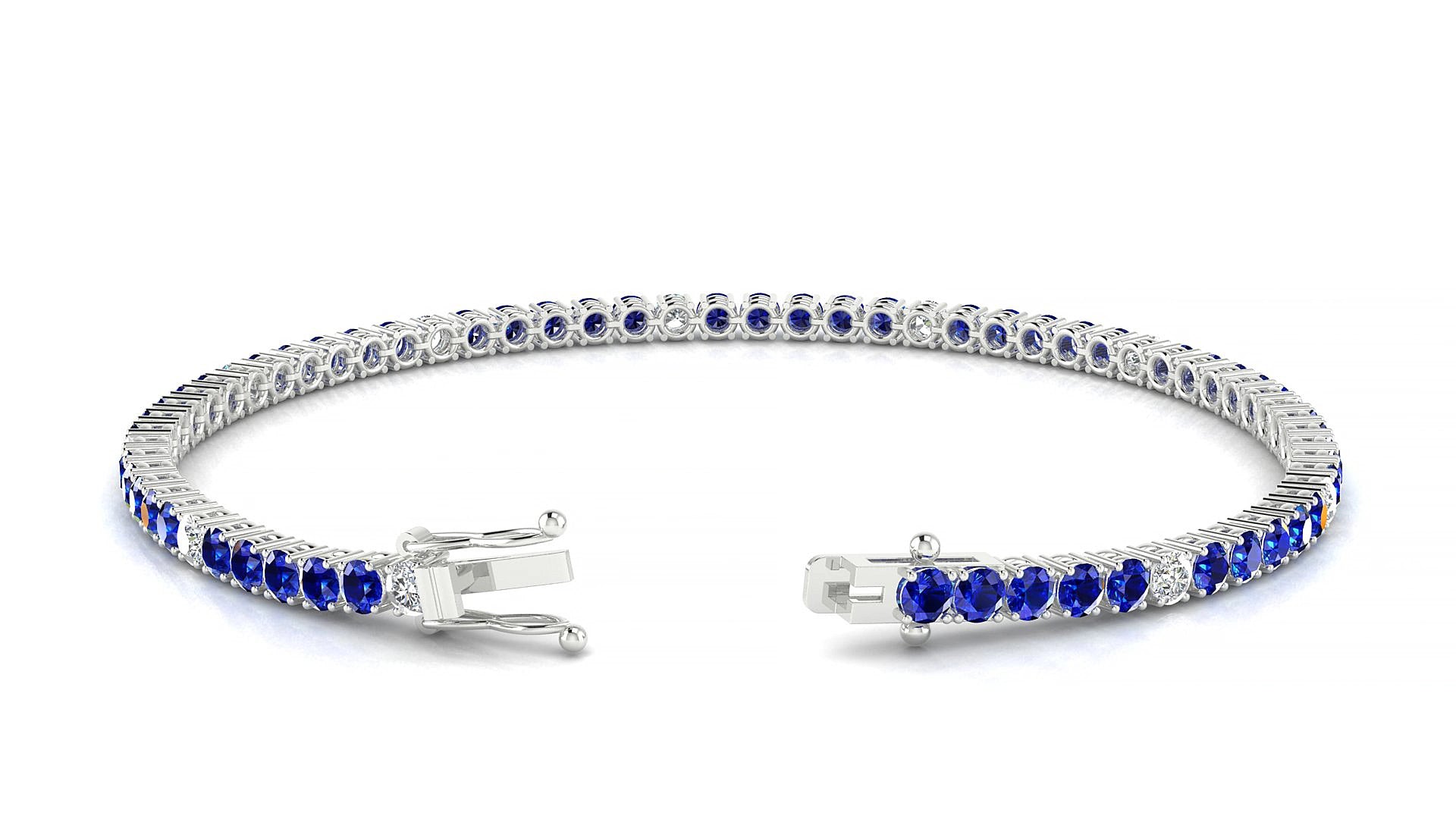 Capri 5-1 | 18k White Gold 2.5 mm Round Natural Sapphire & Diamond 17 cm Tennis Bracelet