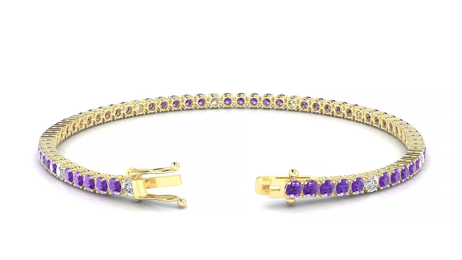 Capri 5-1 | 18k Yellow Gold 2.5 mm Round Natural Amethyst & Diamond 16 cm Tennis Bracelet