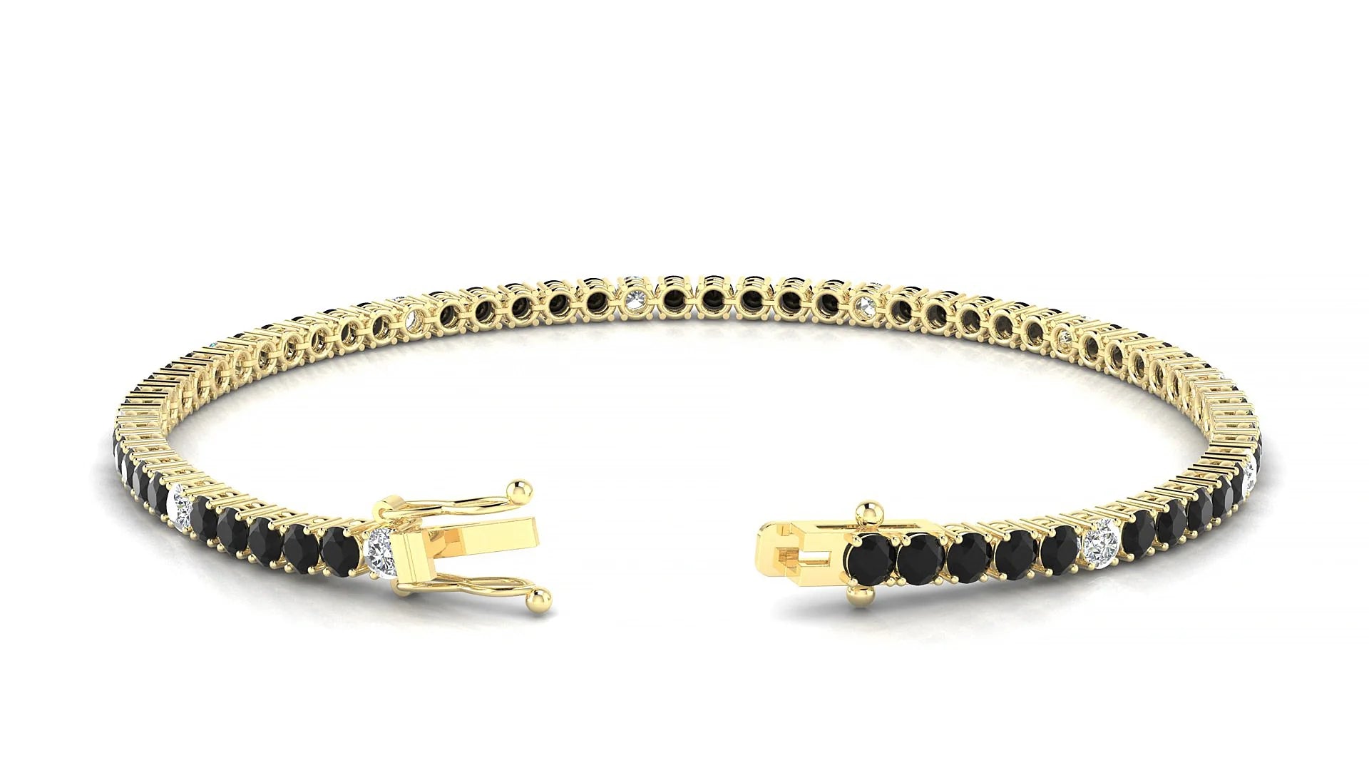 Capri 5-1 | 18k Yellow Gold 2.5 mm Round Natural Black Diamond & Diamond Tennis Bracelet