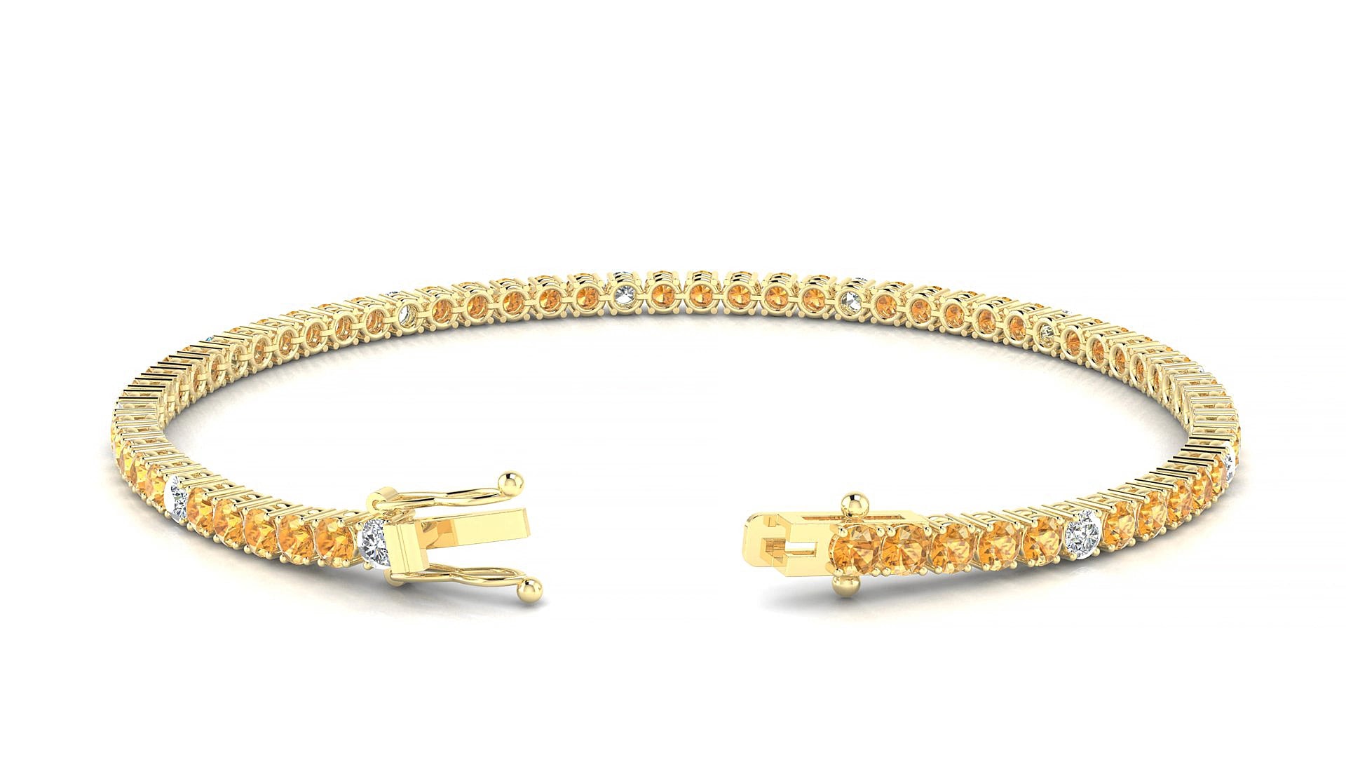 Capri 5-1 | 18k Yellow Gold 2.5 mm Round Natural Citrine & Diamond 19 cm Tennis Bracelet