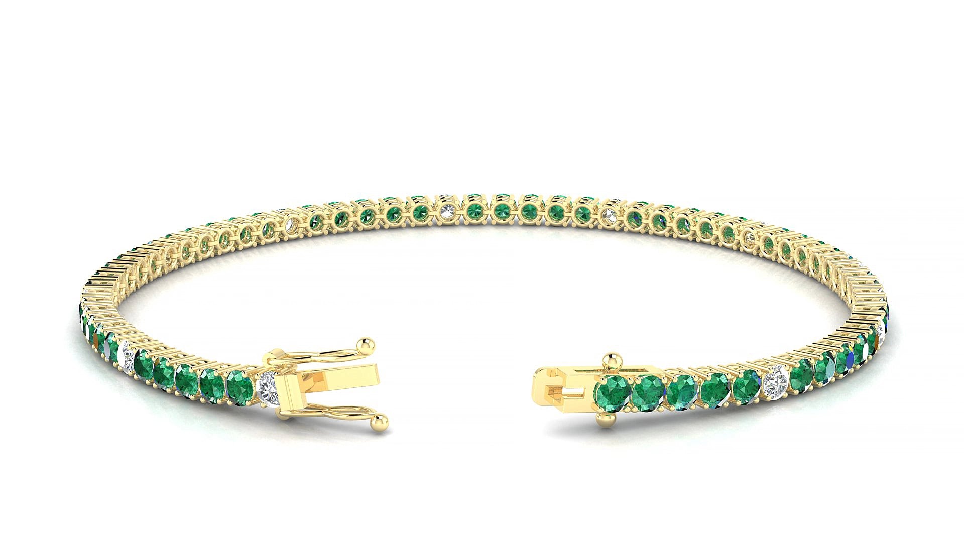 Capri 5-1 | 18k Yellow Gold 2.5 mm Round Natural Emerald & Diamond 15 cm Tennis Bracelet
