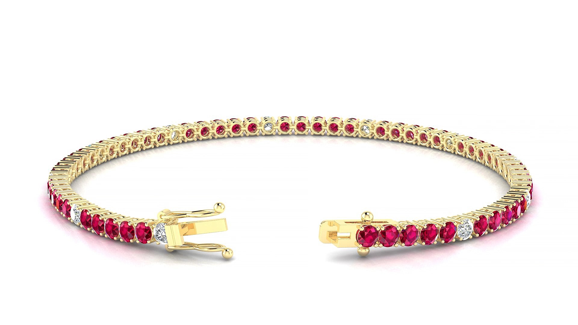 Capri 5-1 | 18k Yellow Gold 2.5 mm Round Natural Ruby & Diamond 18 cm Tennis Bracelet