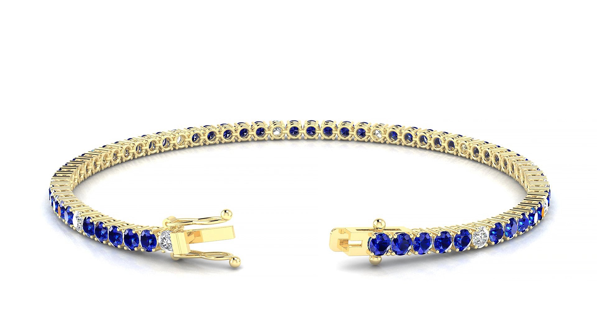 Capri 5-1 | 18k Yellow Gold 2.5 mm Round Natural Sapphire & Diamond 19 cm Tennis Bracelet