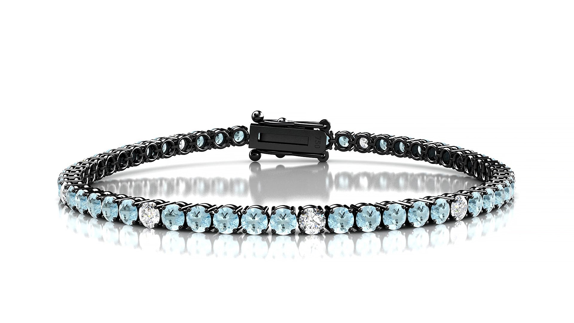 Capri 5-1 | 18k Black Gold 3 mm Round Natural Aquamarine & Diamond 15 cm Tennis Bracelet