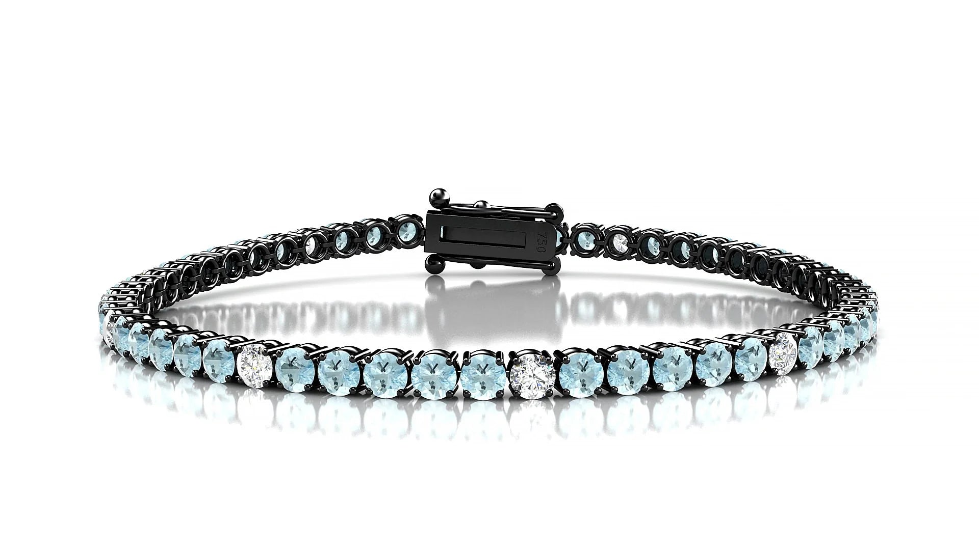 Capri 5-1 | 18k Black Gold 3 mm Round Natural Aquamarine & Diamond Tennis Bracelet
