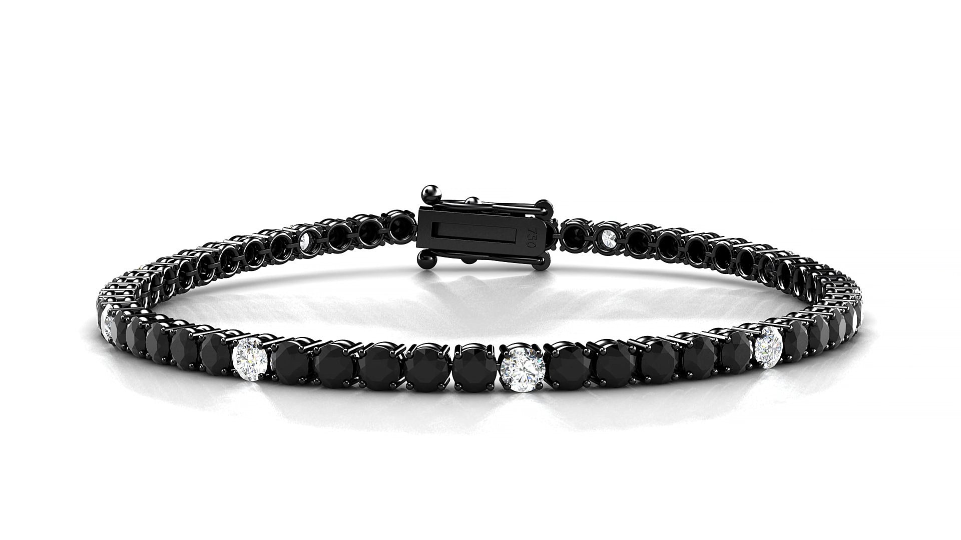Capri 5-1 | 18k Black Gold 3 mm Round Natural Black Diamond & Diamond 18 cm Tennis Bracelet