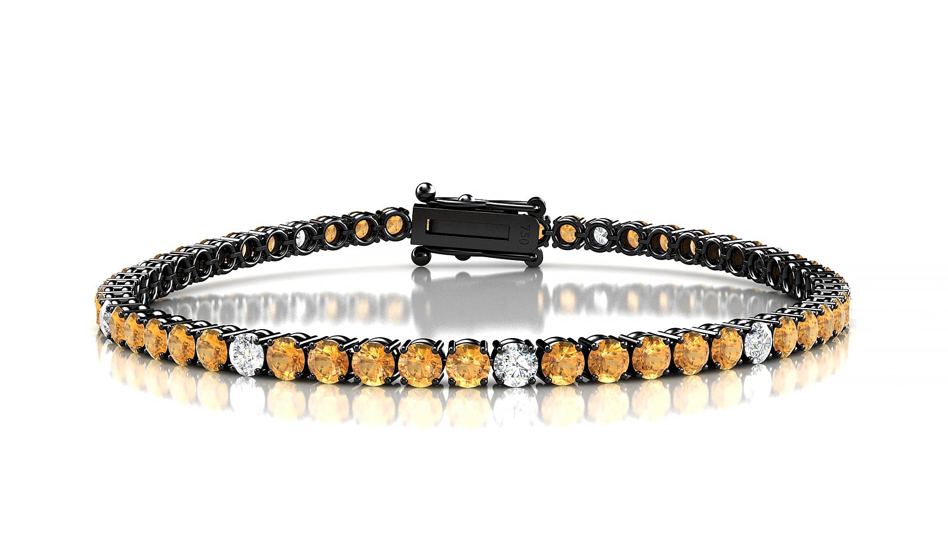 Capri 5-1 | 18k Black Gold 3 mm Round Natural Citrine & Diamond 18 cm Tennis Bracelet