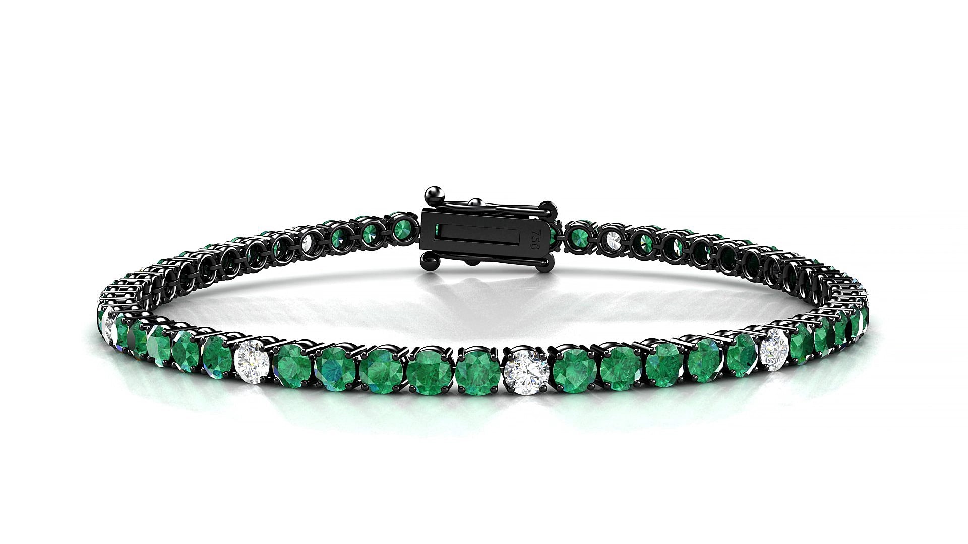 Capri 5-1 | 18k Black Gold 3 mm Round Natural Emerald & Diamond 20 cm Tennis Bracelet