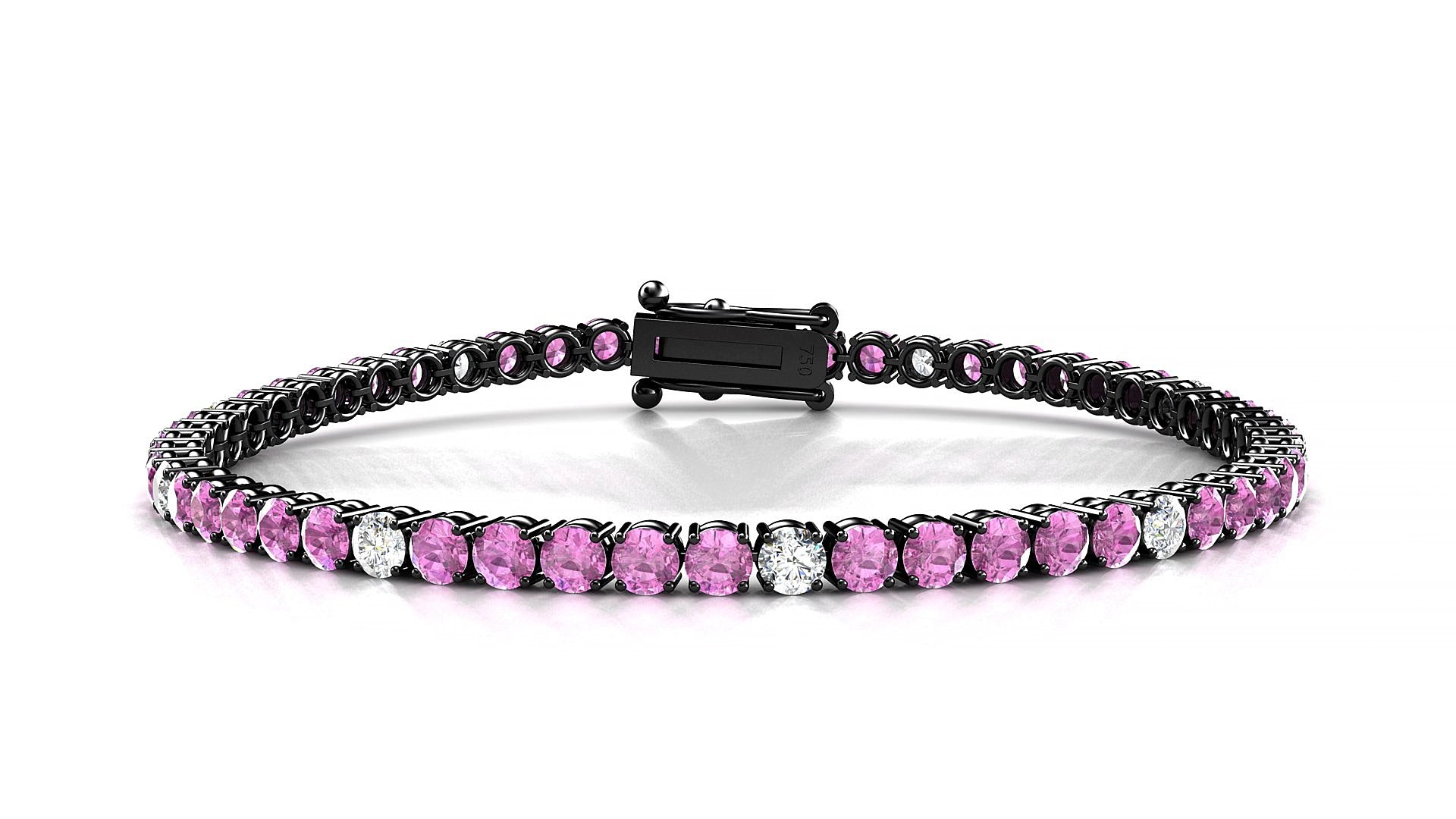 Capri 5-1 | 18k Black Gold 3 mm Round Natural Pink Sapphire & Diamond 20 cm Tennis Bracelet