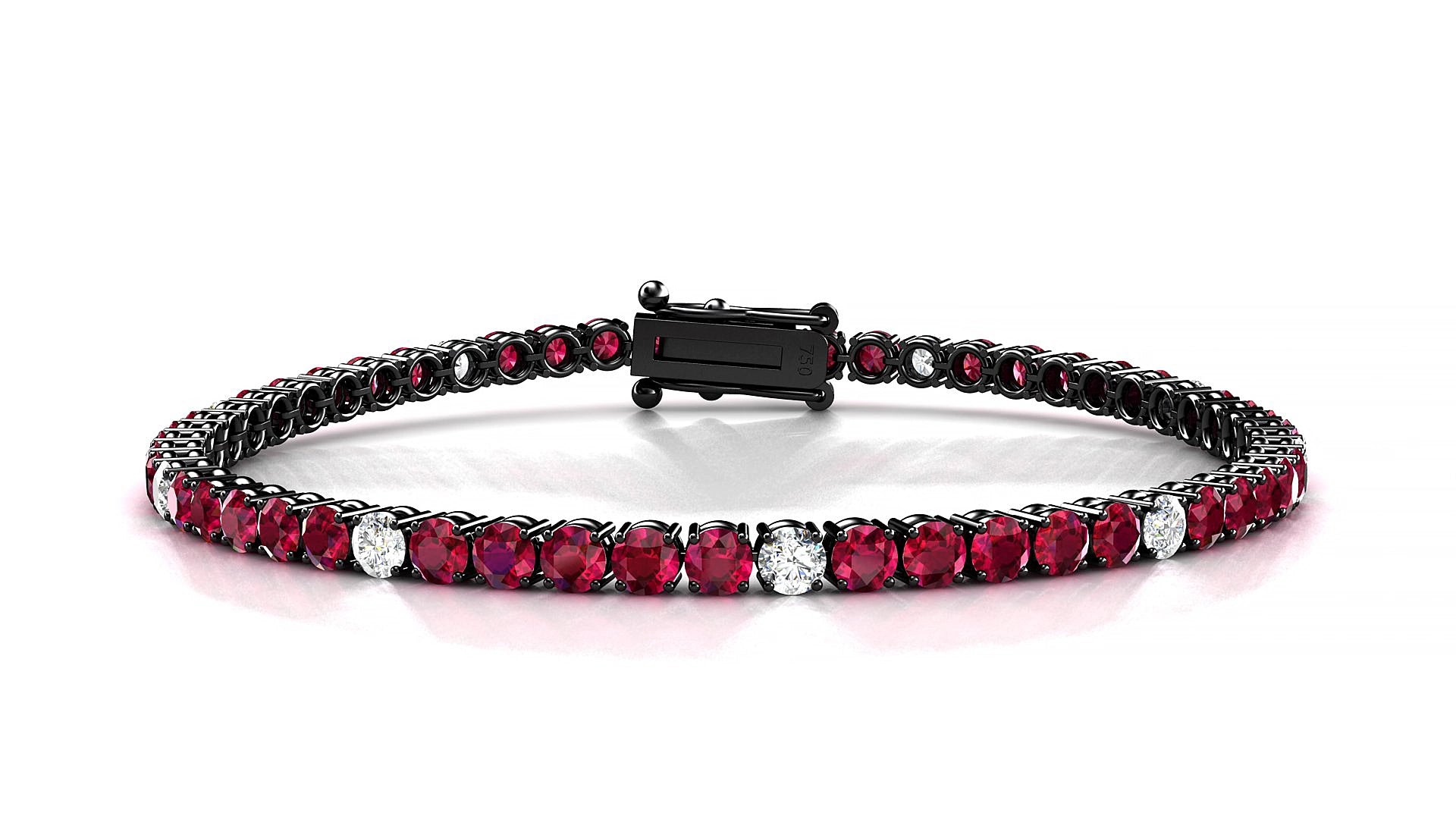 Capri 5-1 | 18k Black Gold 3 mm Round Natural Ruby & Diamond 15 cm Tennis Bracelet