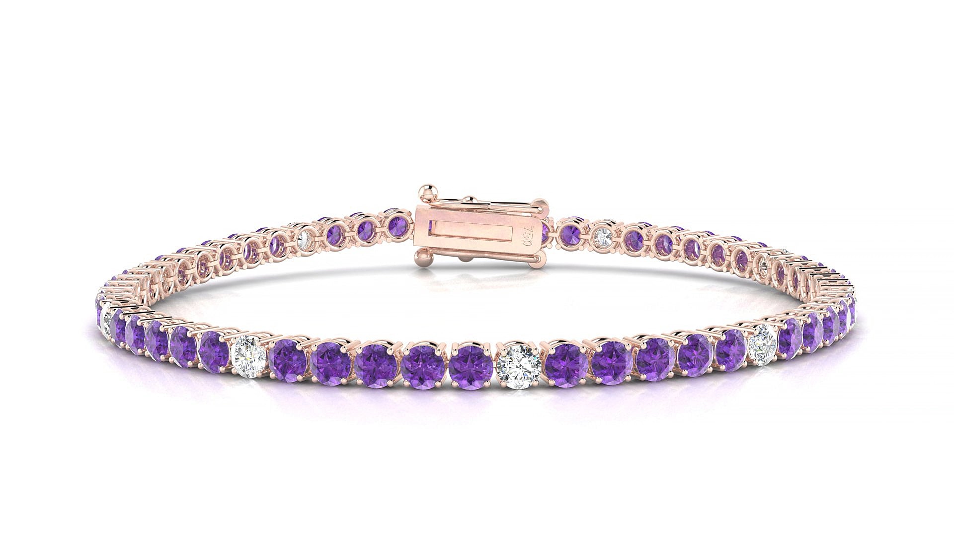 Capri 5-1 | 18k Rose Gold 3 mm Round Natural Amethyst & Diamond 19 cm Tennis Bracelet