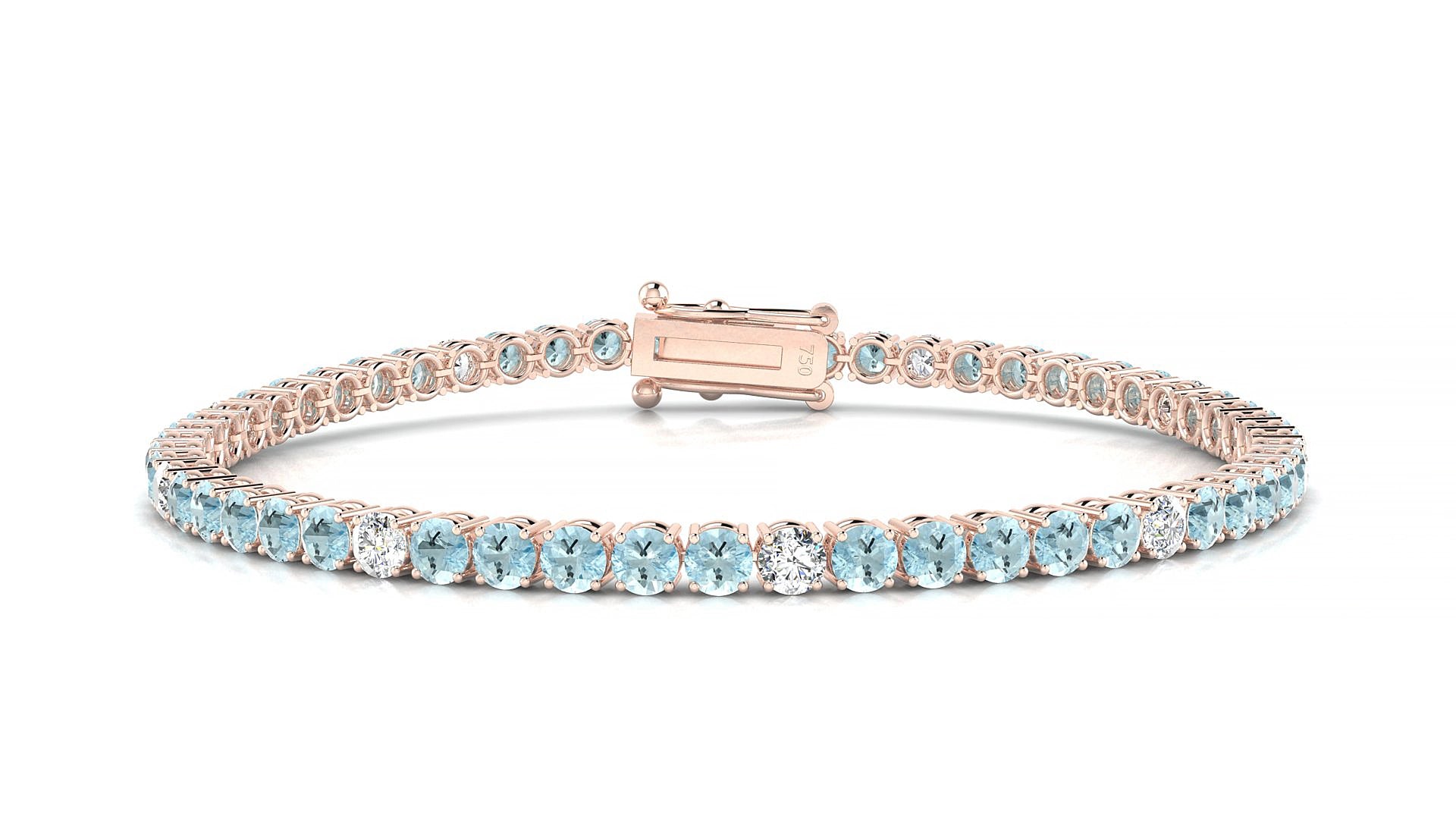 Capri 5-1 | 18k Rose Gold 3 mm Round Natural Aquamarine & Diamond 15 cm Tennis Bracelet