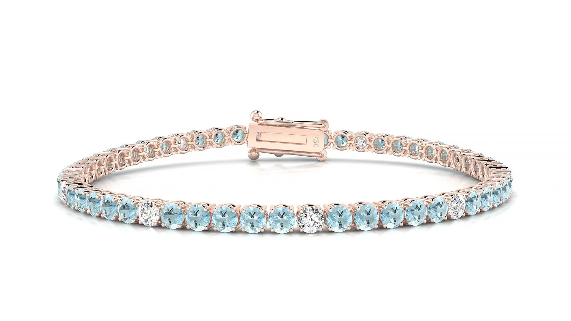 Capri 5-1 | 18k Rose Gold 3 mm Round Natural Aquamarine & Diamond Tennis Bracelet