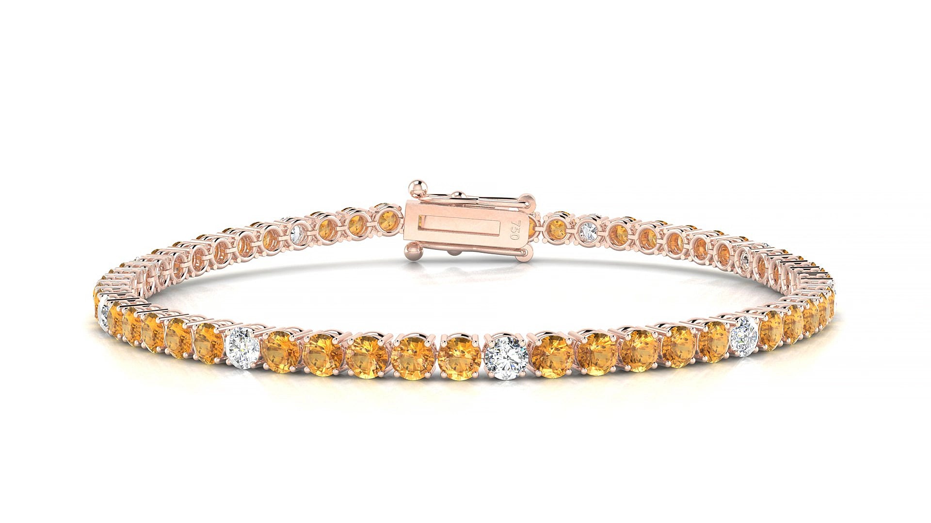 Capri 5-1 | 18k Rose Gold 3 mm Round Natural Citrine & Diamond 15 cm Tennis Bracelet