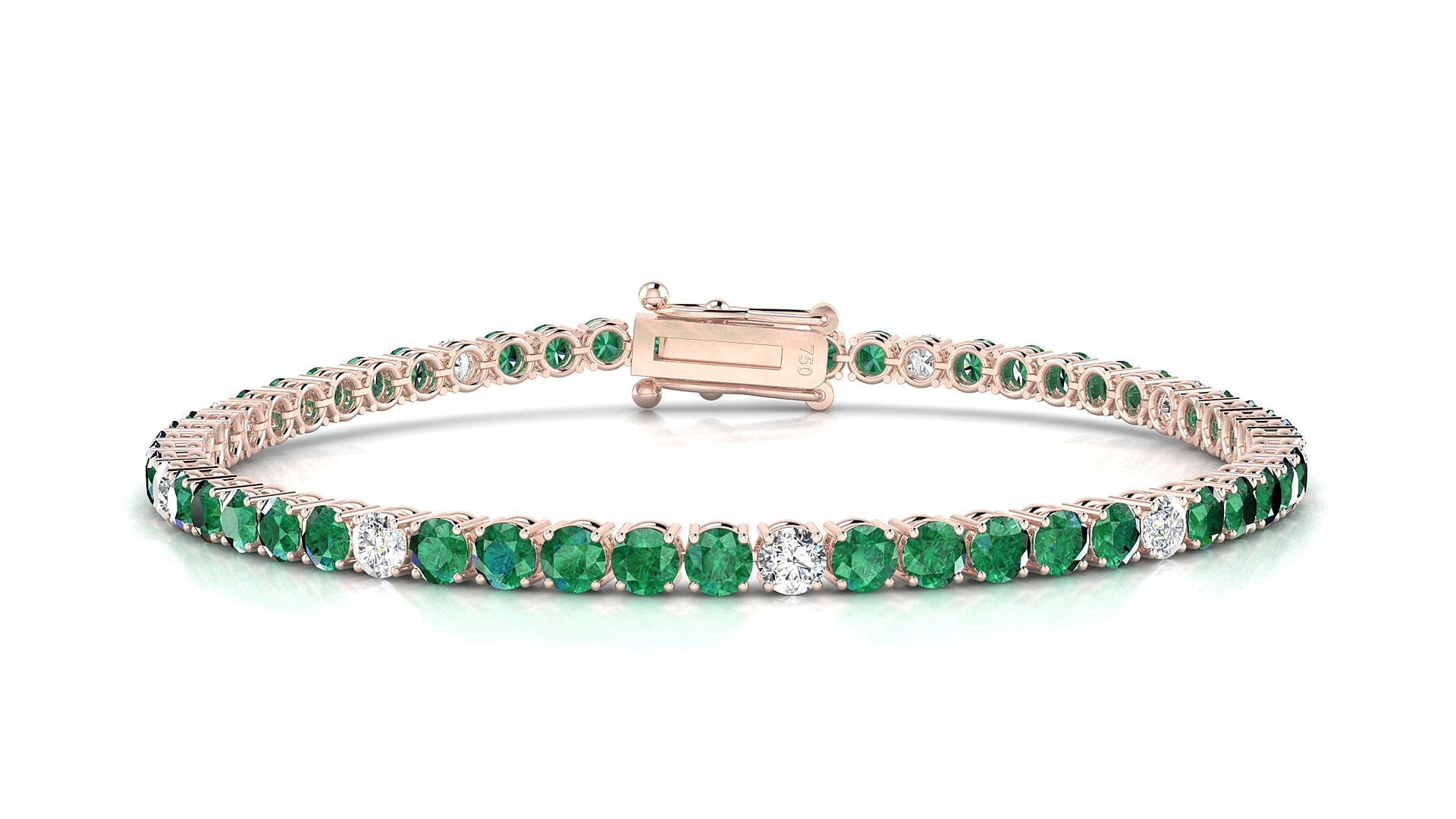 Capri 5-1 | 18k Rose Gold 3 mm Round Natural Emerald & Diamond 17 cm Tennis Bracelet