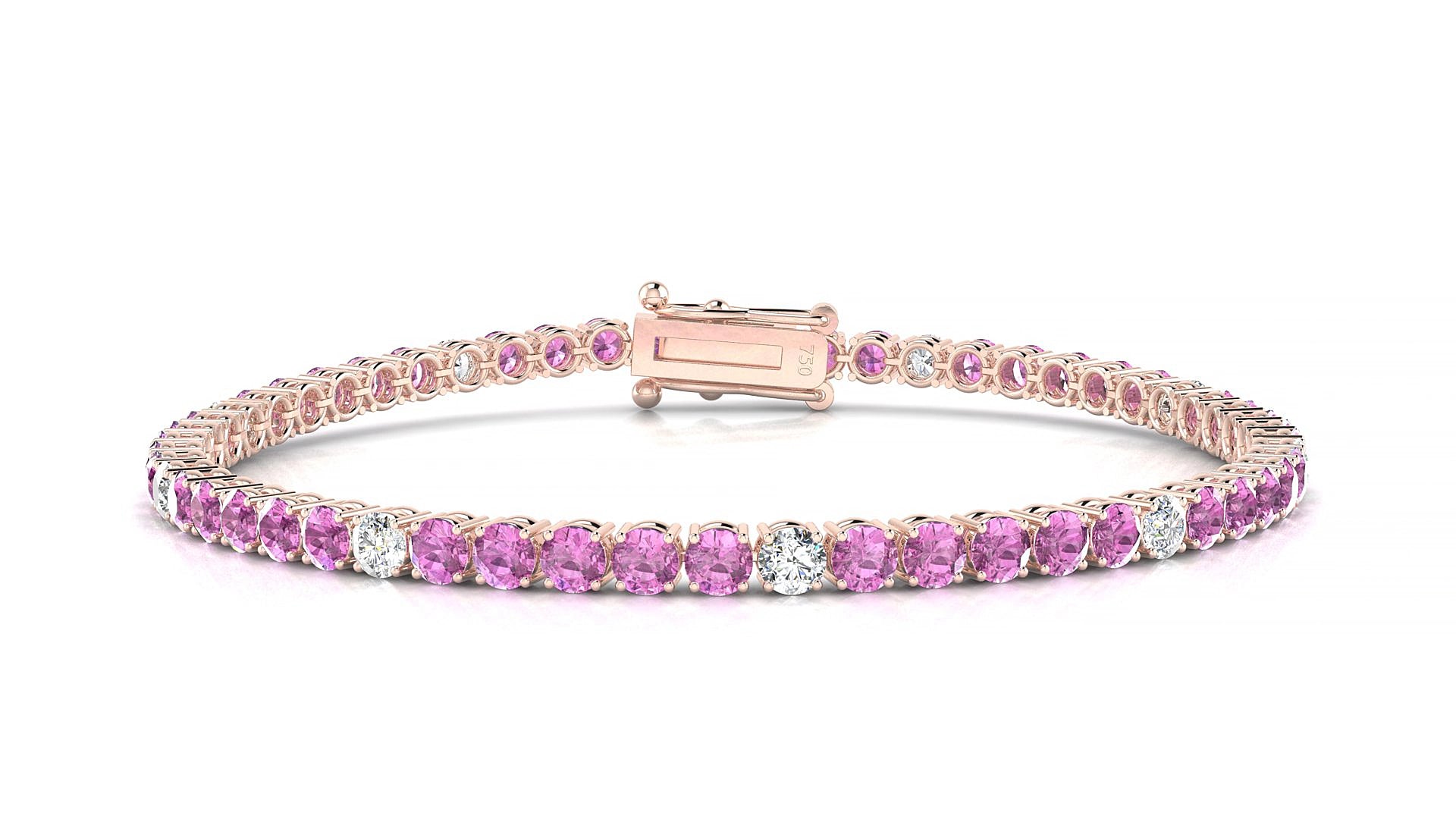 Capri 5-1 | 18k Rose Gold 3 mm Round Natural Pink Sapphire & Diamond 15 cm Tennis Bracelet