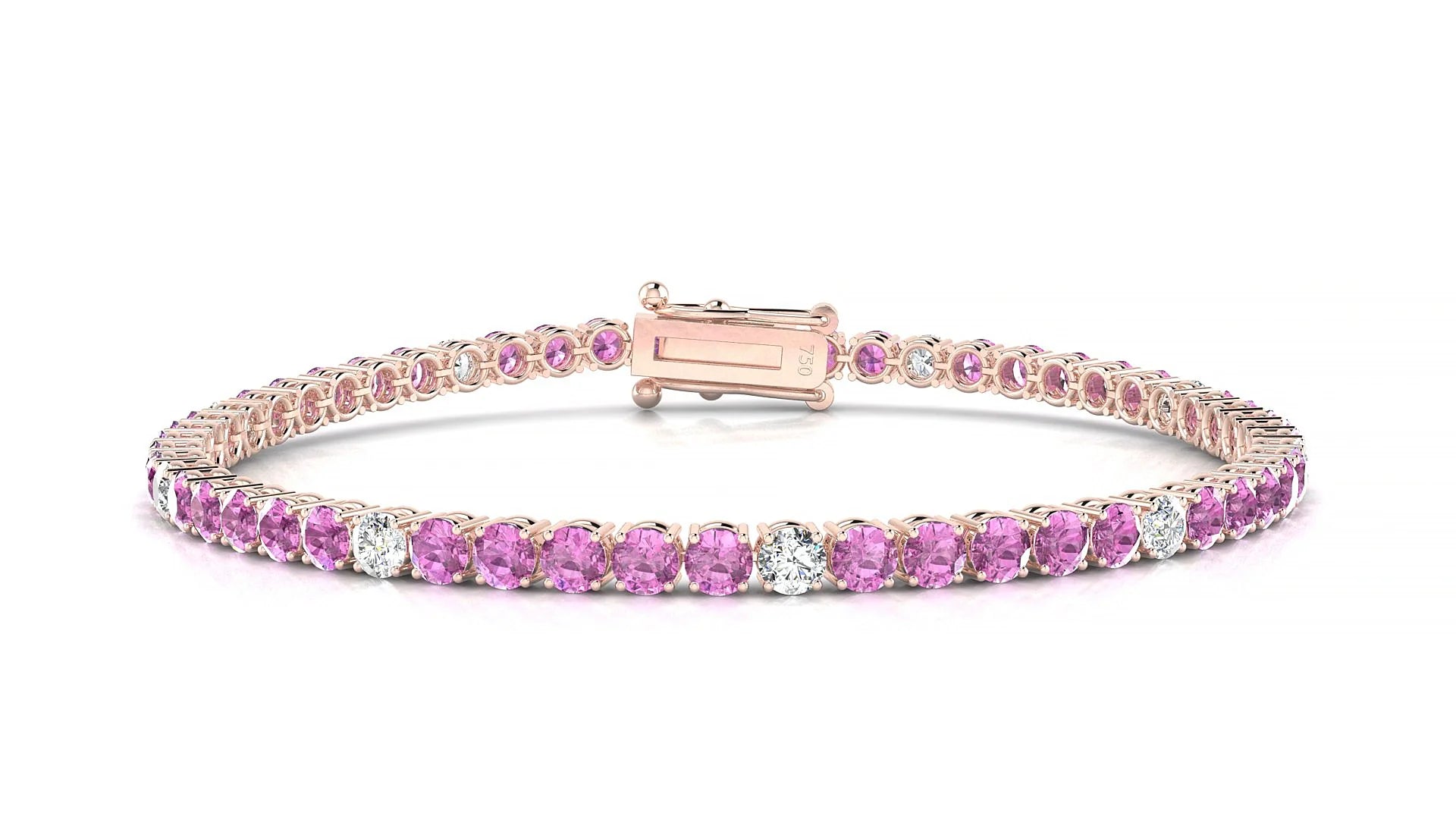 Capri 5-1 | 18k Rose Gold 3 mm Round Natural Pink Sapphire & Diamond Tennis Bracelet