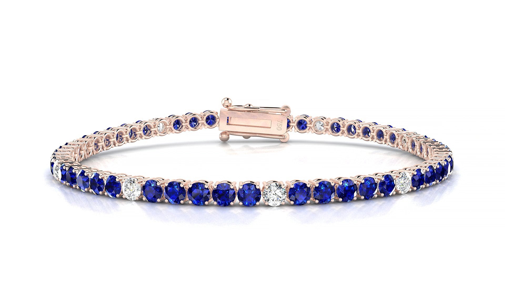 Capri 5-1 | 18k Rose Gold 3 mm Round Natural Sapphire & Diamond 16 cm Tennis Bracelet