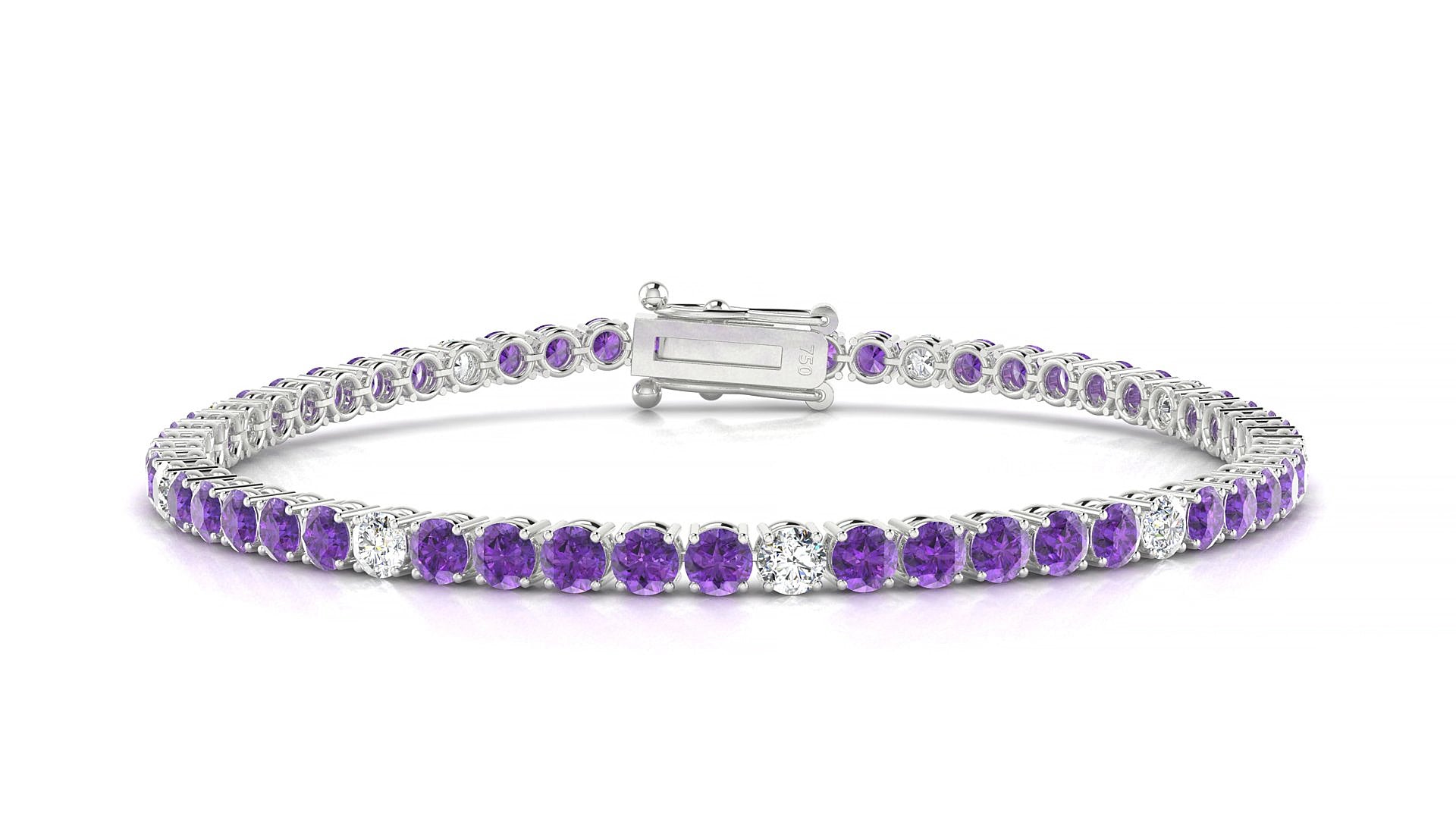 Capri 5-1 | 18k White Gold 3 mm Round Natural Amethyst & Diamond 15 cm Tennis Bracelet