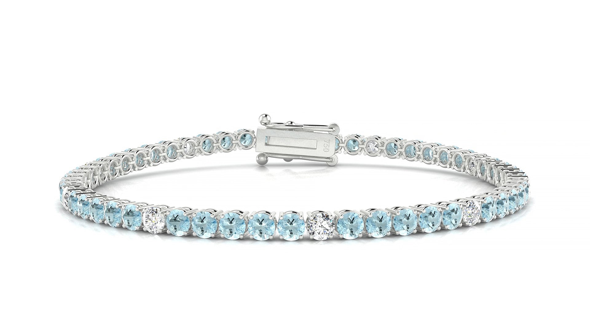 Capri 5-1 | 18k White Gold 3 mm Round Natural Aquamarine & Diamond 15 cm Tennis Bracelet